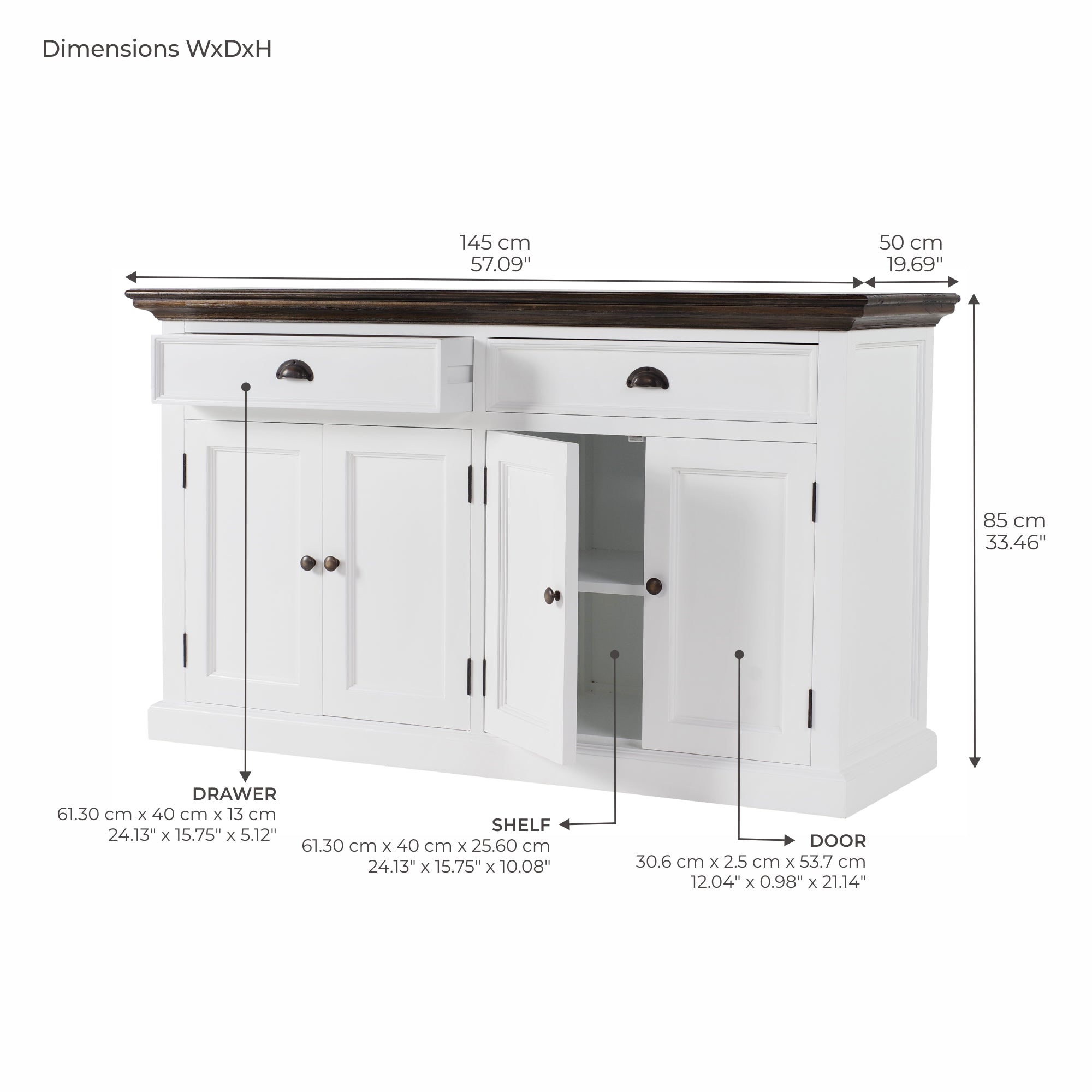 Corfu Buffet with 4 Doors 57'', Dark Brown