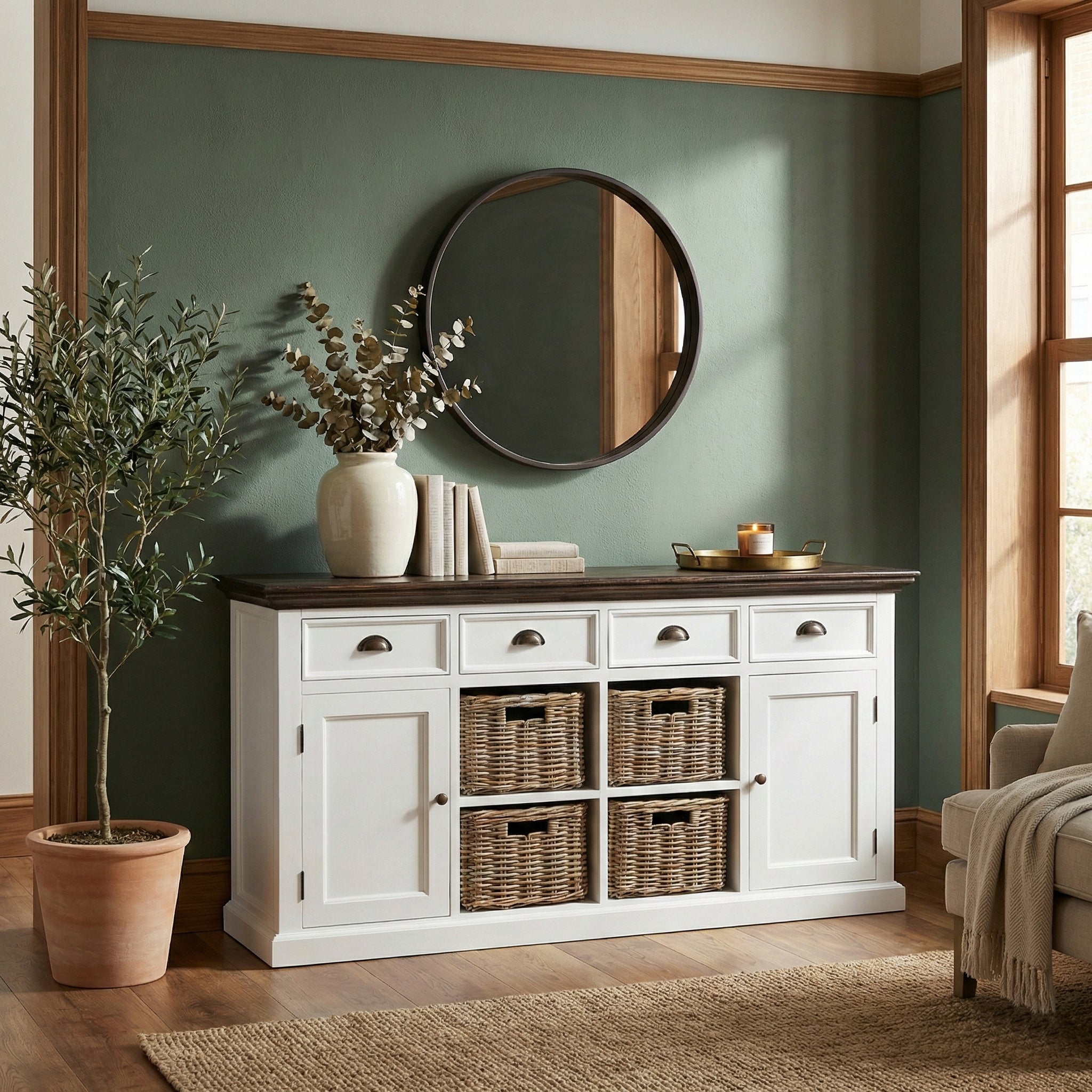 Large Solid Wood Buffet | White Gloss Finish | Coastal Hampton