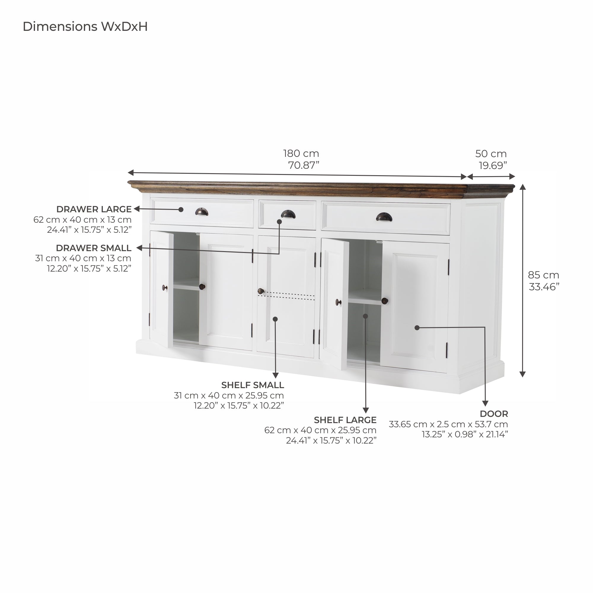 Corfu Large Buffet 5 Doors 3 Drawers 71''