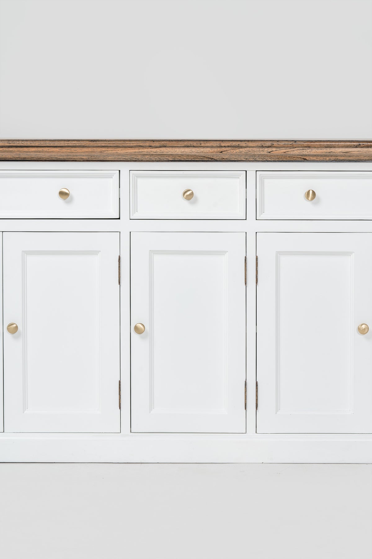 NovaSolo Corfu Large Buffet with 5 Doors and 3 Drawers, Classic White & Medium Brown, close-up detail