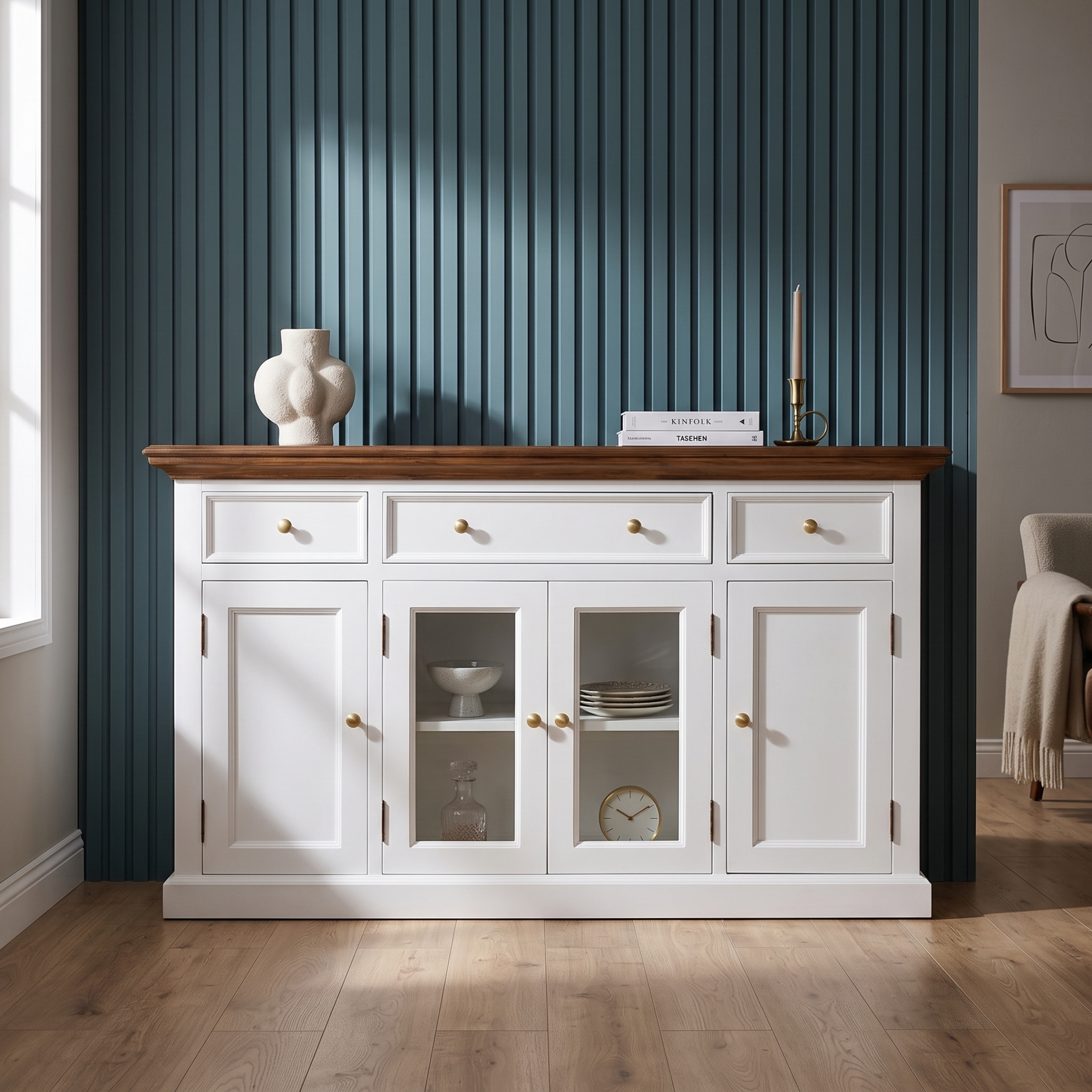 Corfu Buffet with 4 Doors 3 Drawers 57'', Medium Brown