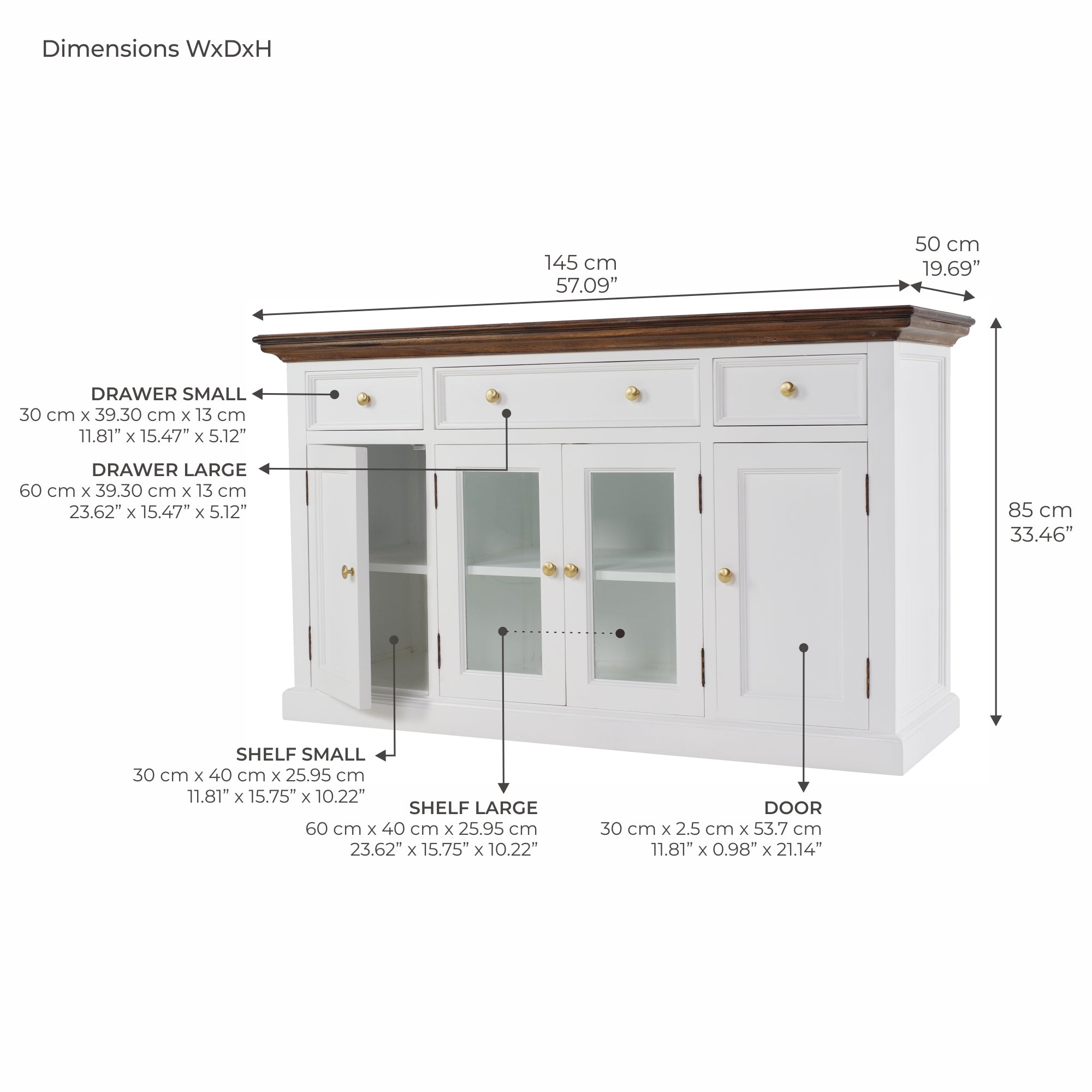 Corfu Buffet with 4 Doors 3 Drawers 57'', Medium Brown