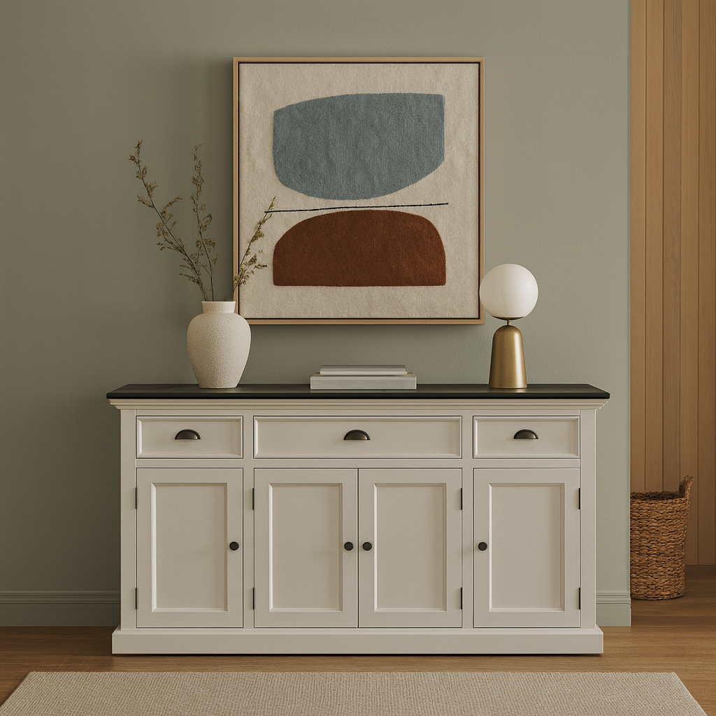 Buffet with 4 Doors 3 Drawers - Classic White & Black