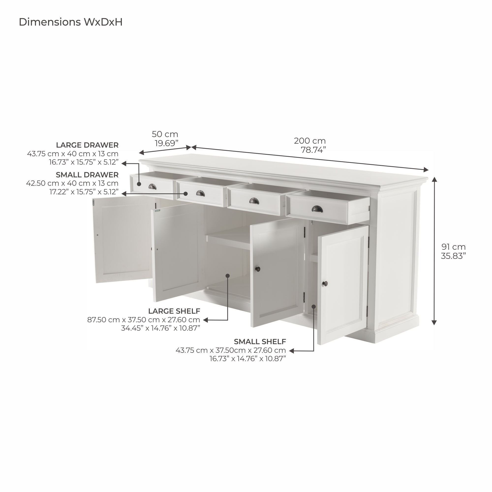 Halifax Large Buffet 4 Doors 4 Drawers 79''