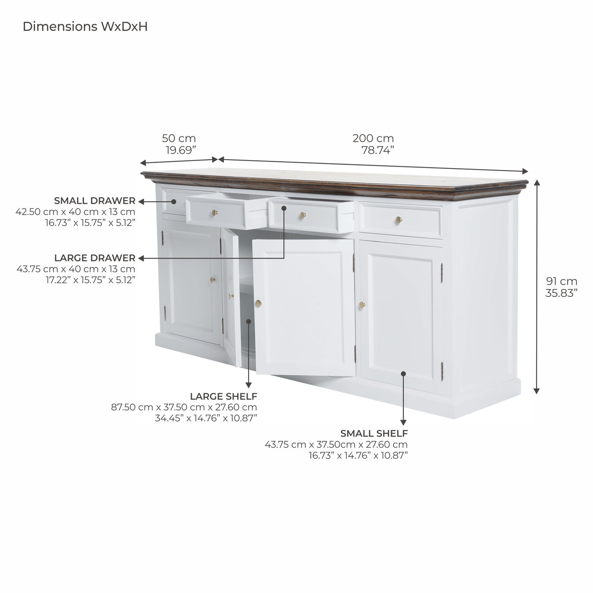 Corfu Large Buffet 4 Doors 4 Drawers 79'', Medium Brown