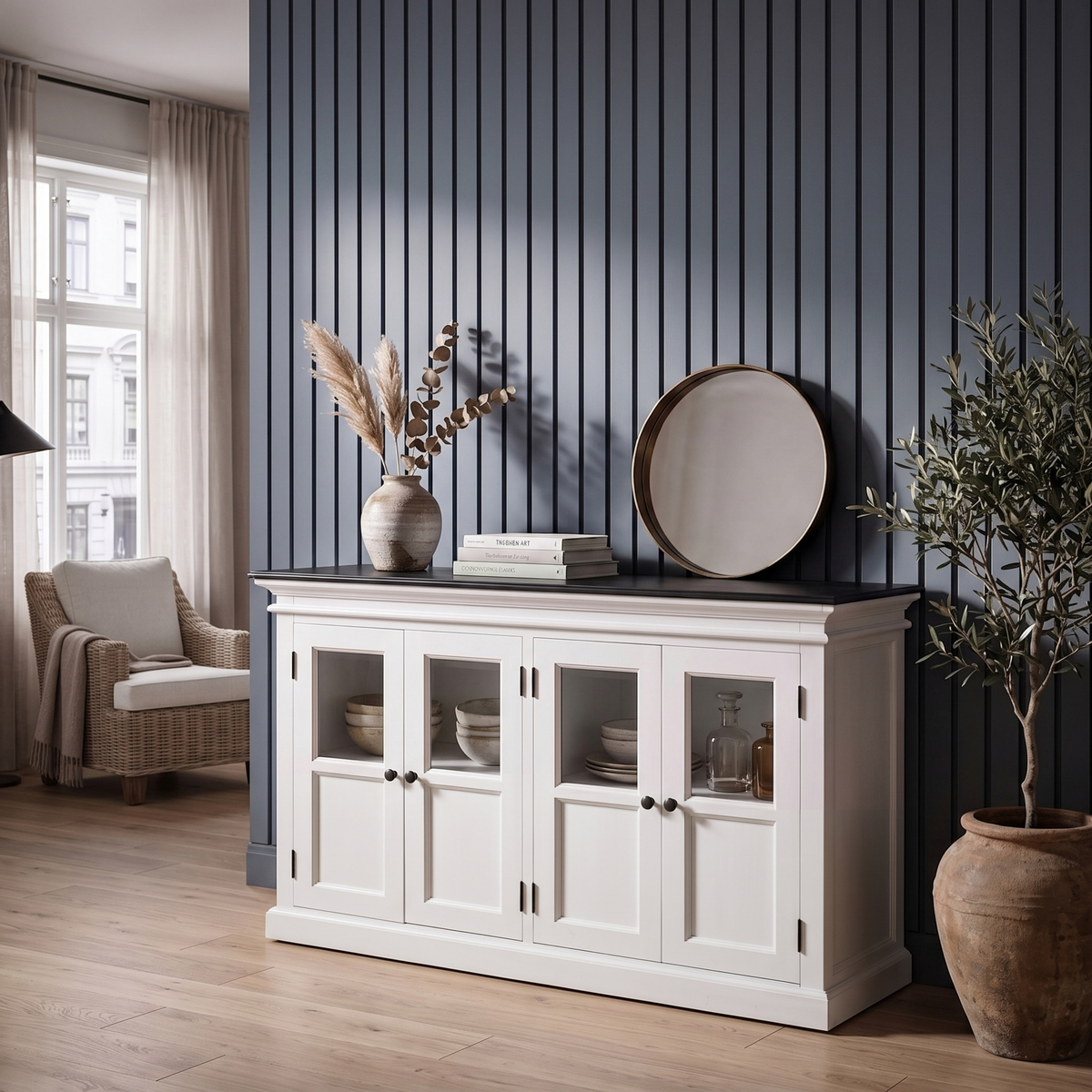 Halifax Contrast Buffet with 4 Glass Doors 57''