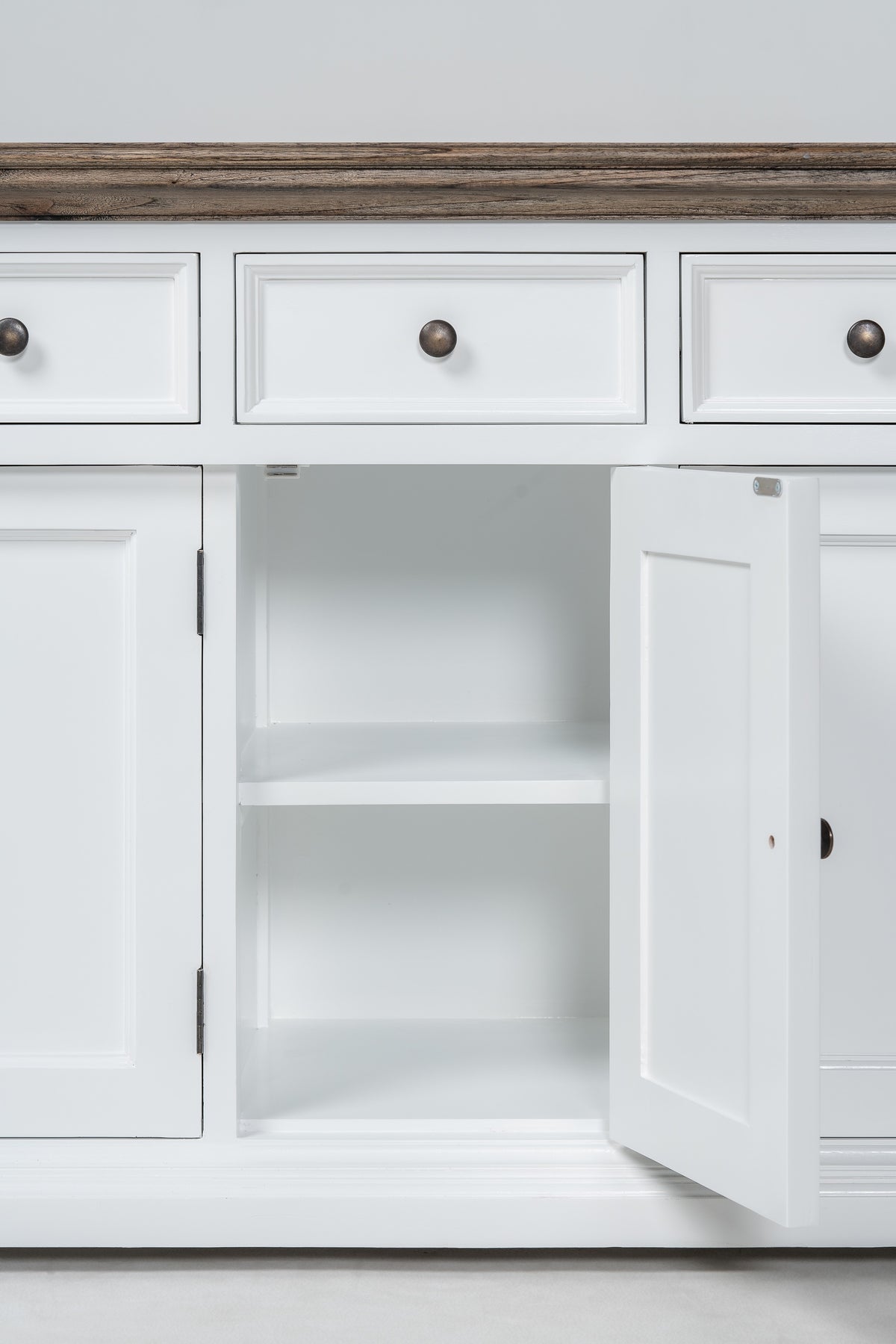 NovaSolo Corfu Provincial Buffet with 5 Doors, Classic White & Dark Brown, close-up detail
