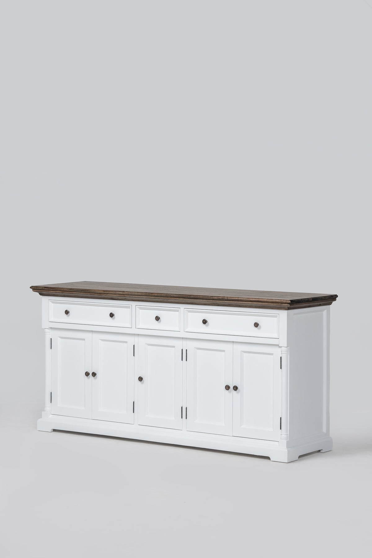 NovaSolo Corfu Provincial Buffet with 5 Doors, Classic White & Dark Brown, studio view
