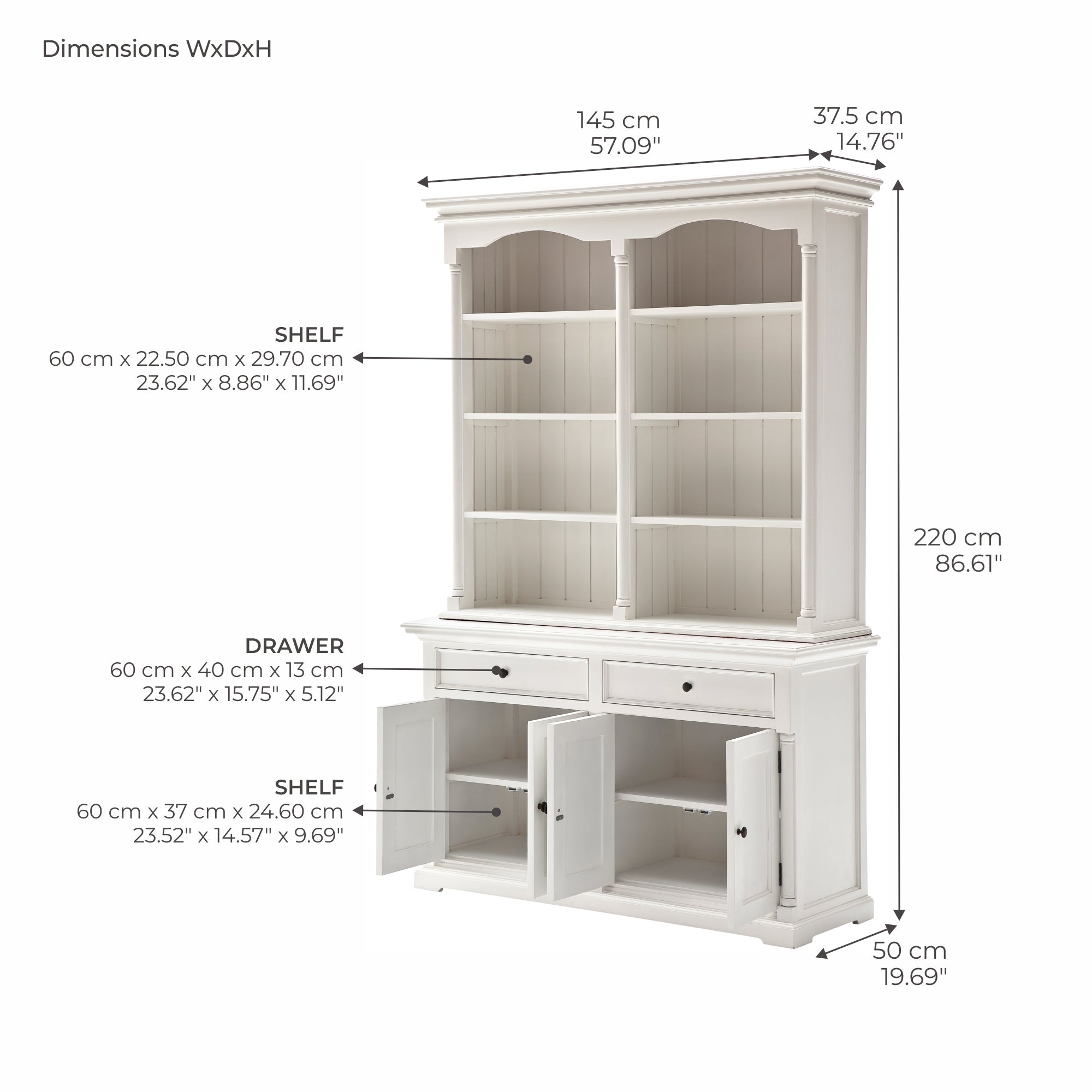 Provence Hutch Cabinet with 8 Shelves