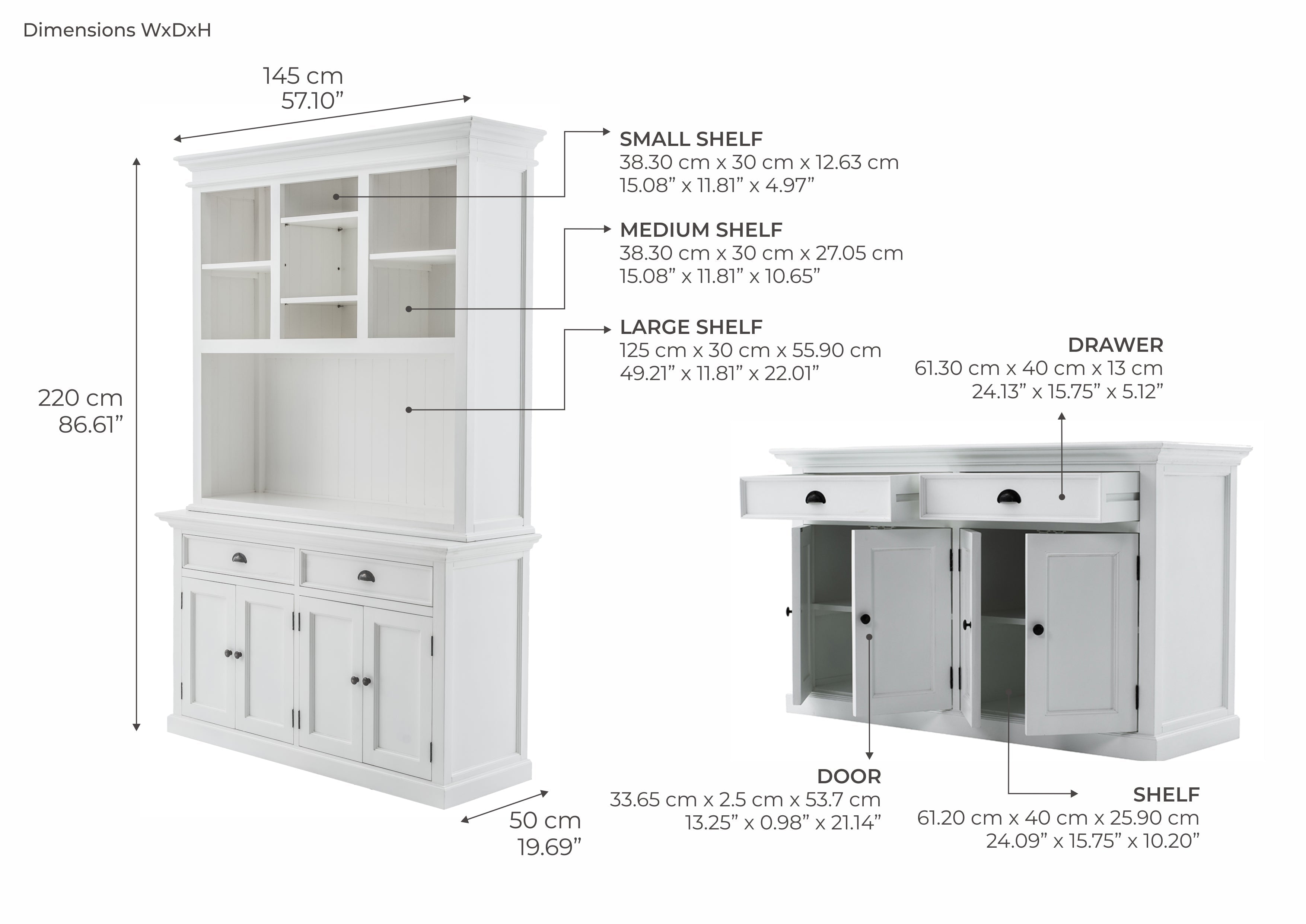 Halifax Buffet Hutch Unit with 2 Adjustable Shelves