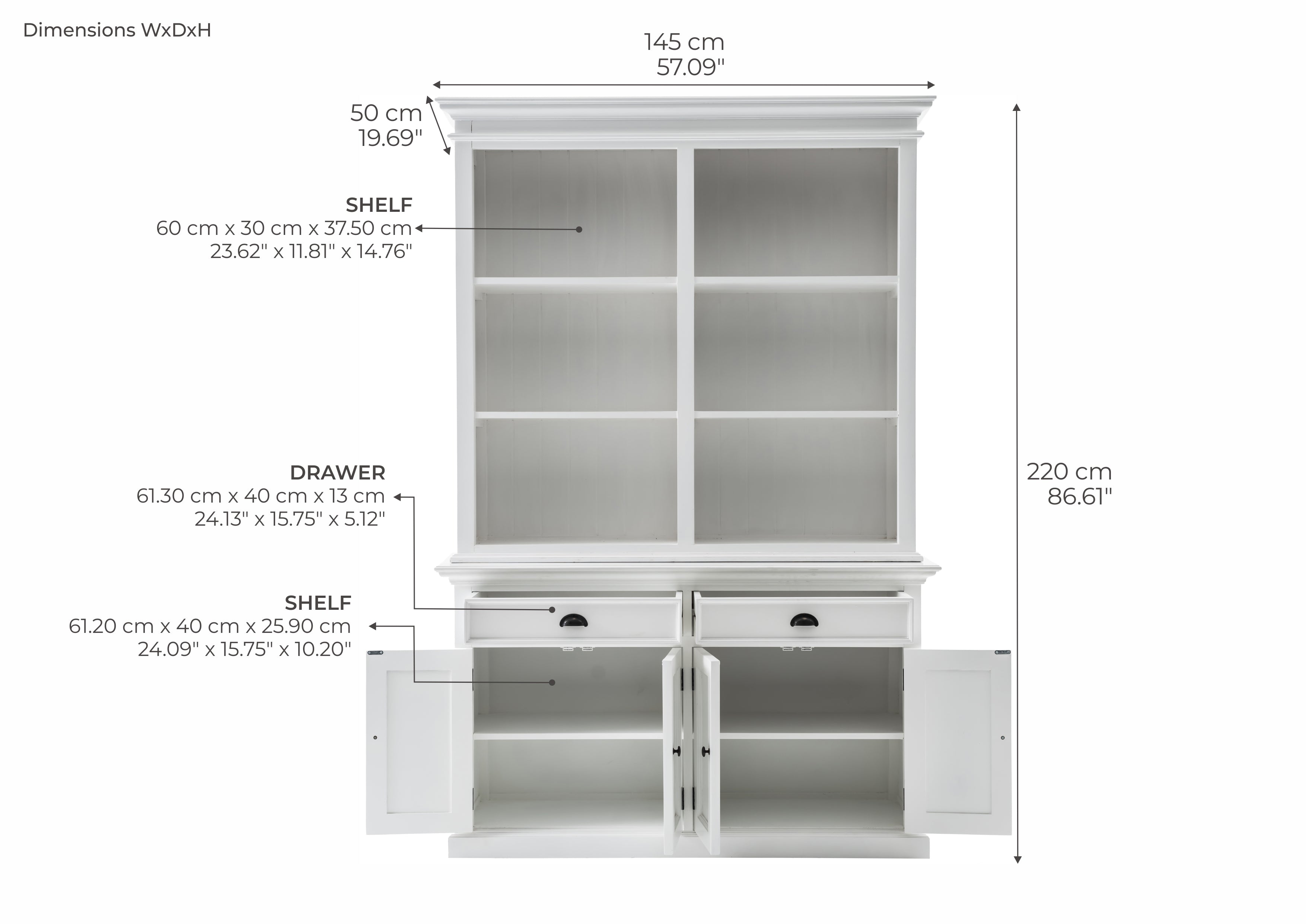 Halifax Buffet Hutch Unit with 6 Shelves