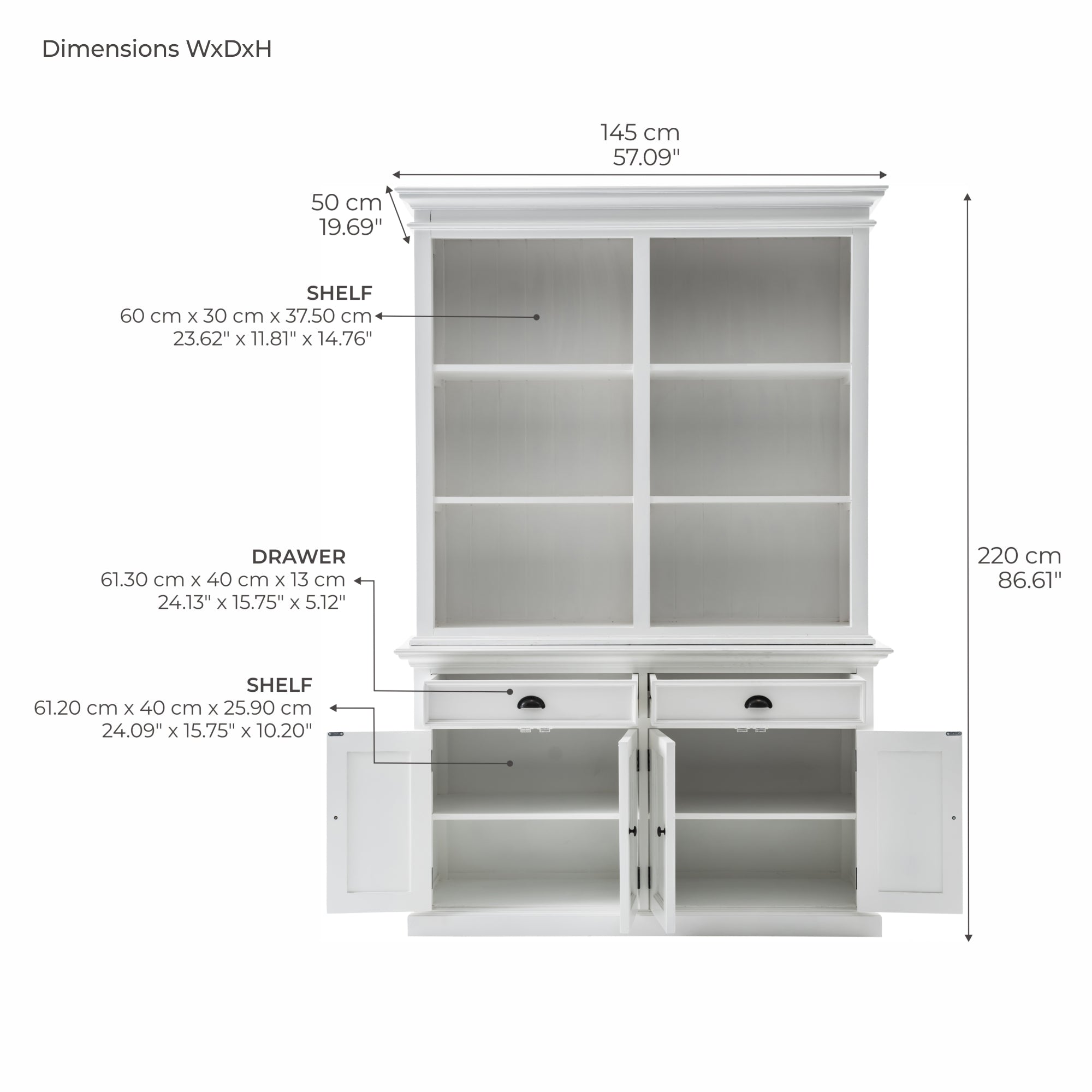 Halifax Buffet Hutch Unit with 6 Shelves