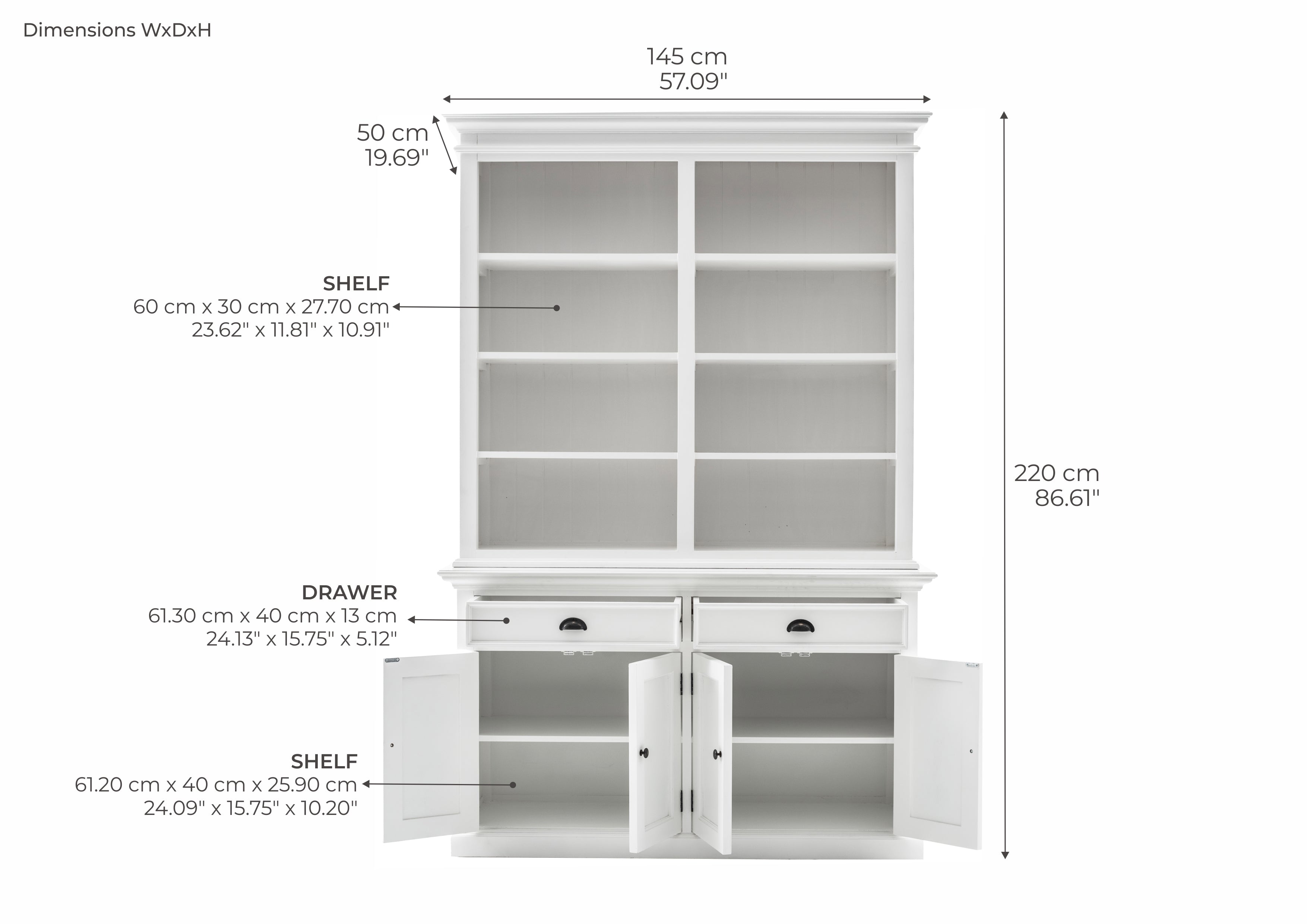 Halifax Buffet Hutch Unit with 8 Shelves