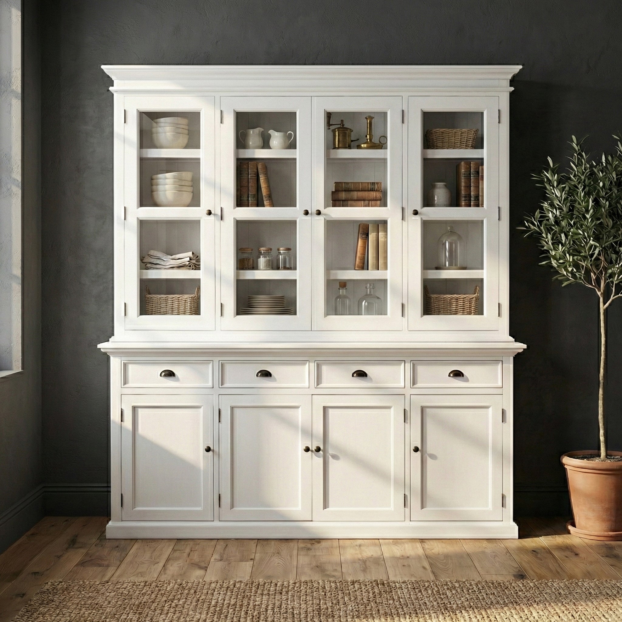 Halifax Buffet Hutch Unit with 4 Glass Doors