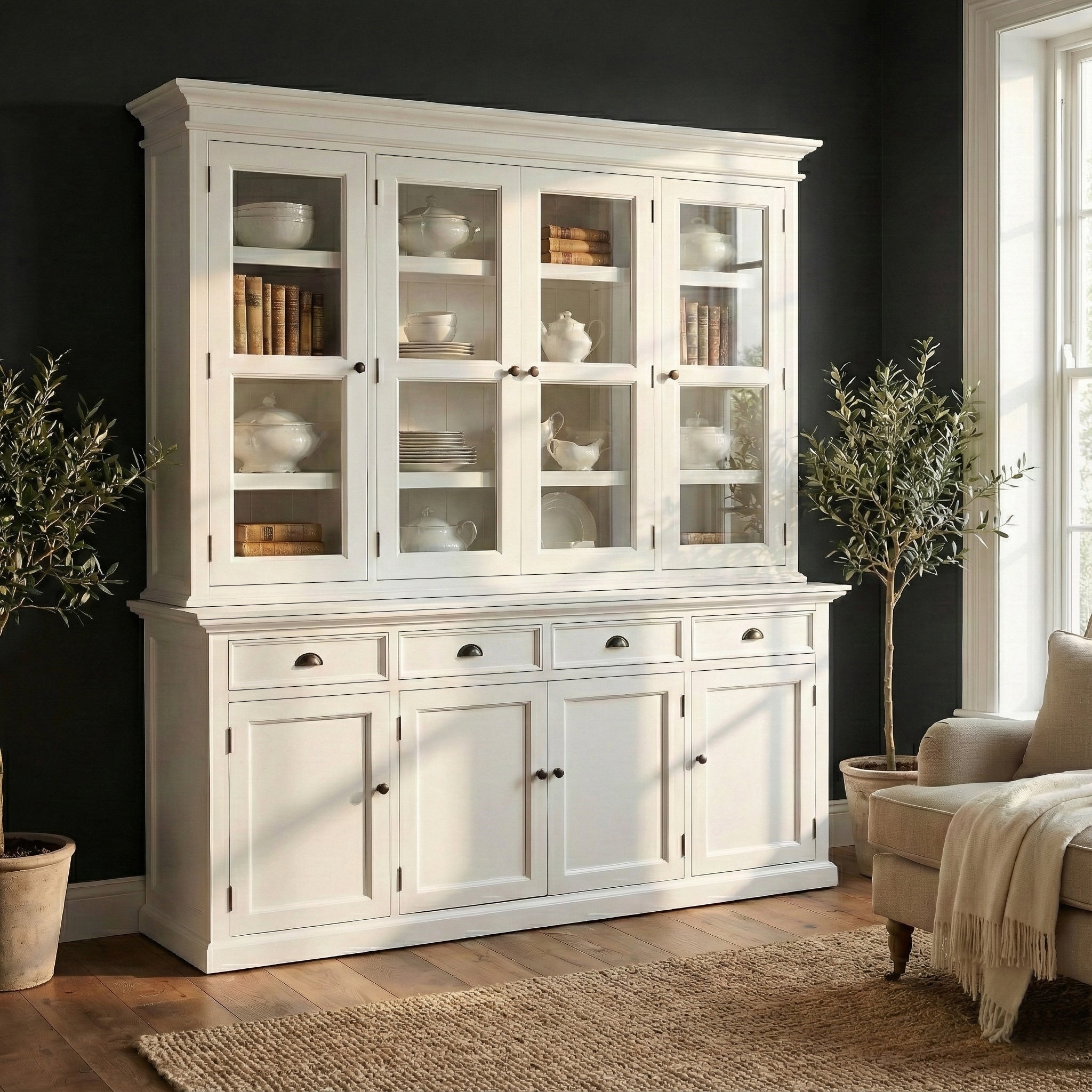 Halifax Buffet Hutch Unit with 4 Glass Doors