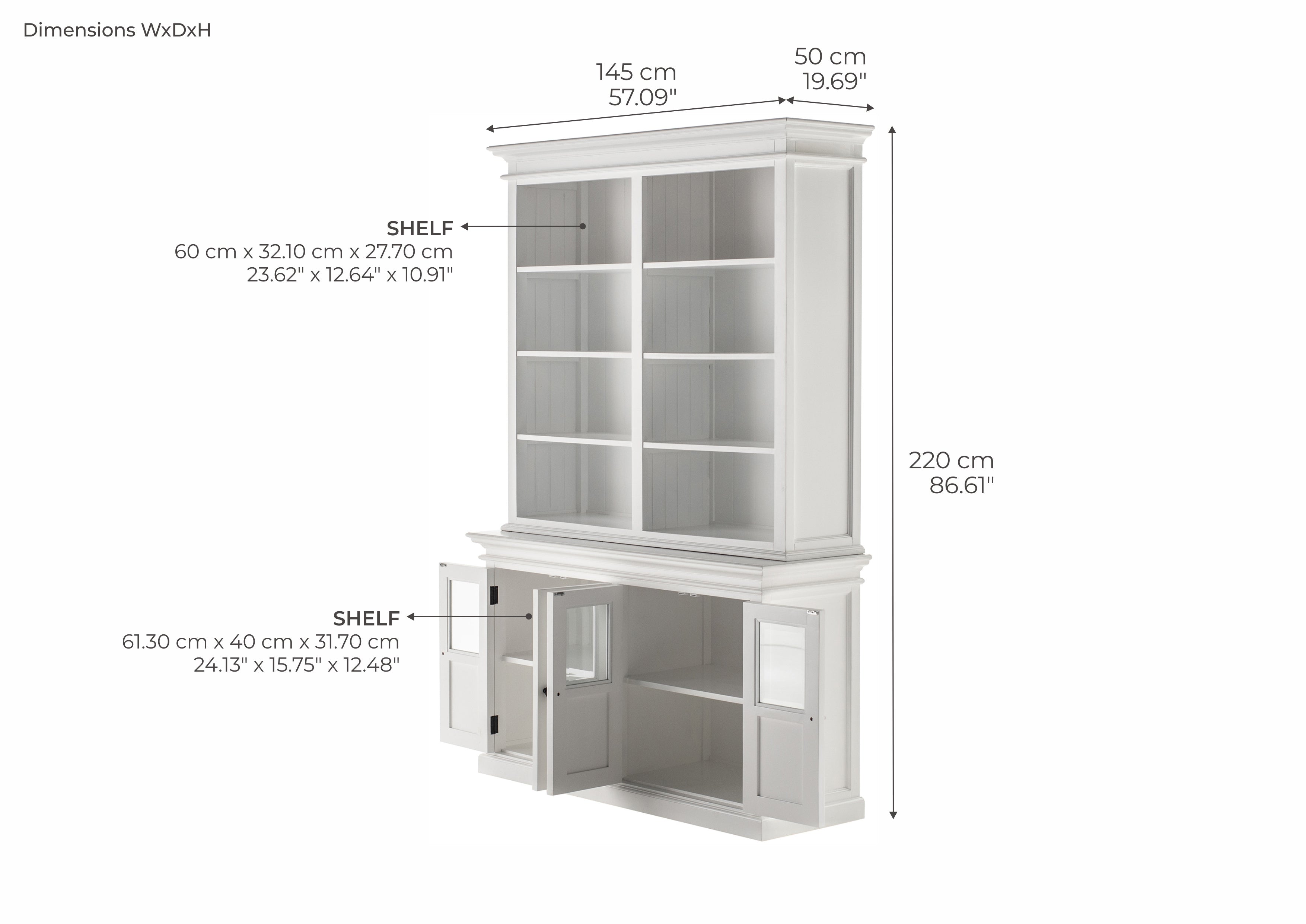 Halifax Top Hutch Unit with 4 Glass Doors