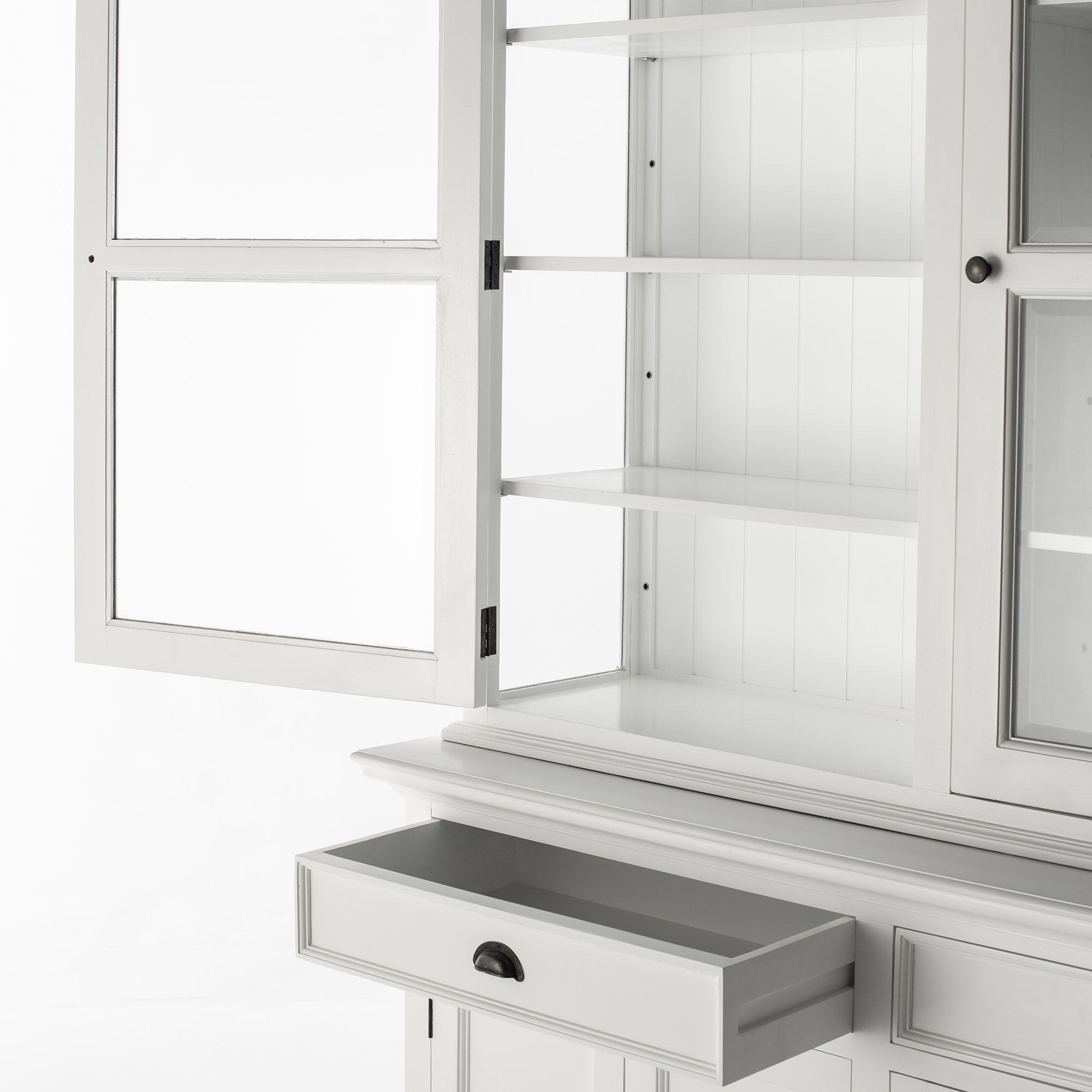 Halifax Glass-Display Hutch Cabinet with Adjustable Shelves