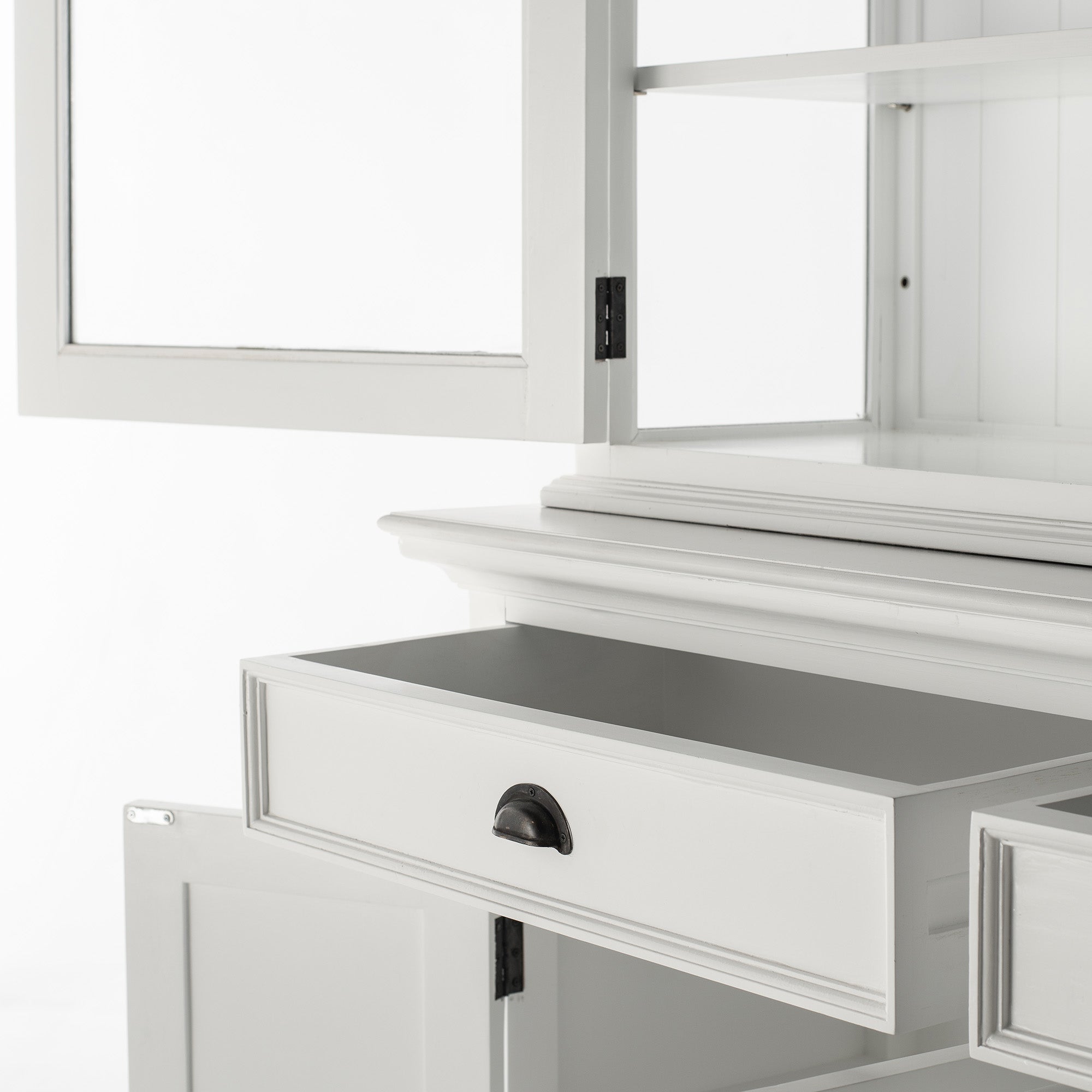 Halifax Glass-Display Hutch Cabinet with Adjustable Shelves