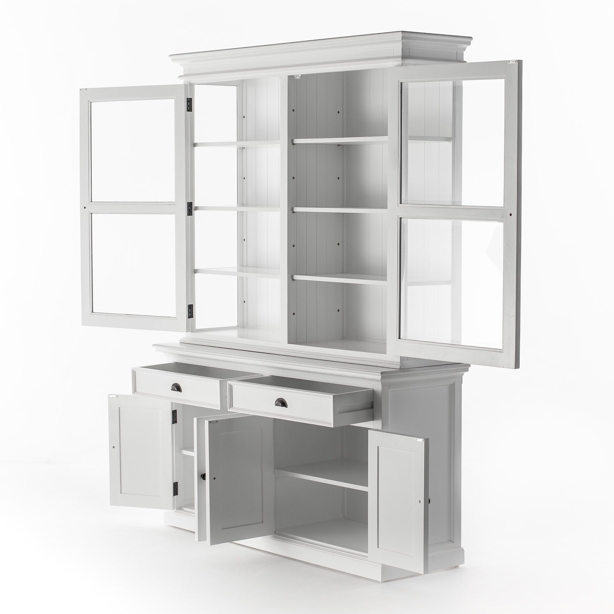 Halifax Glass-Display Hutch Cabinet with Adjustable Shelves