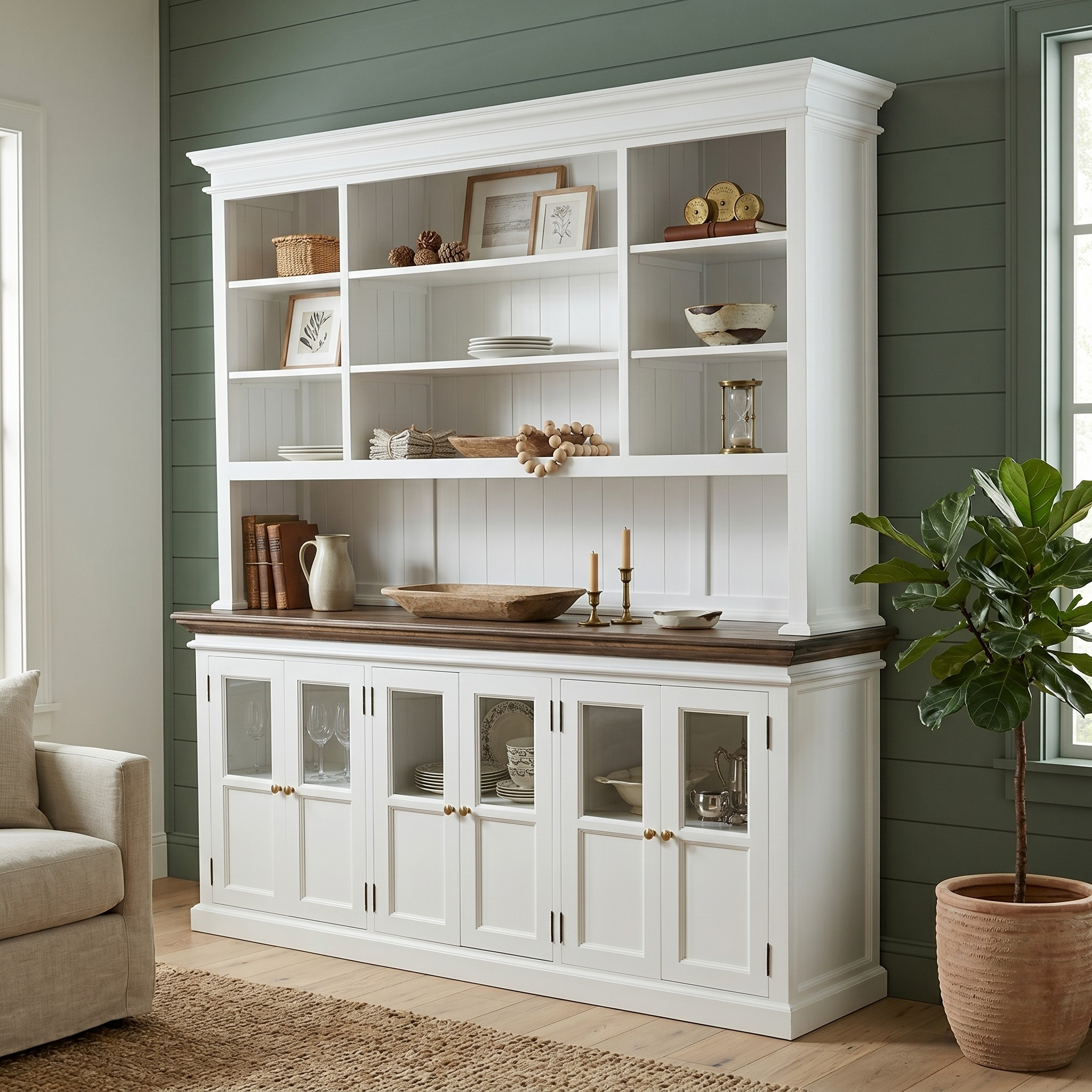 Corfu Hutch Bookcase Unit with 6 Glass Doors