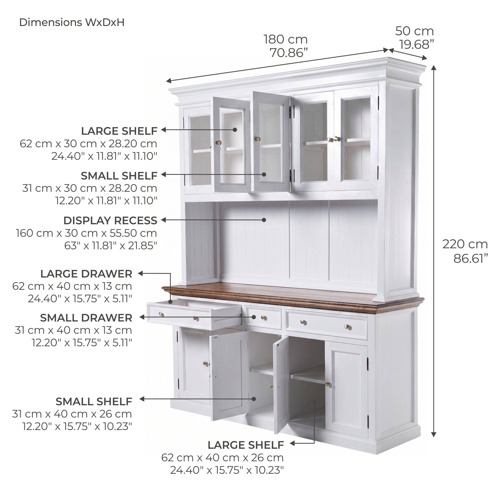 Corfu Buffet Hutch Unit with 5 Glass Doors 71''