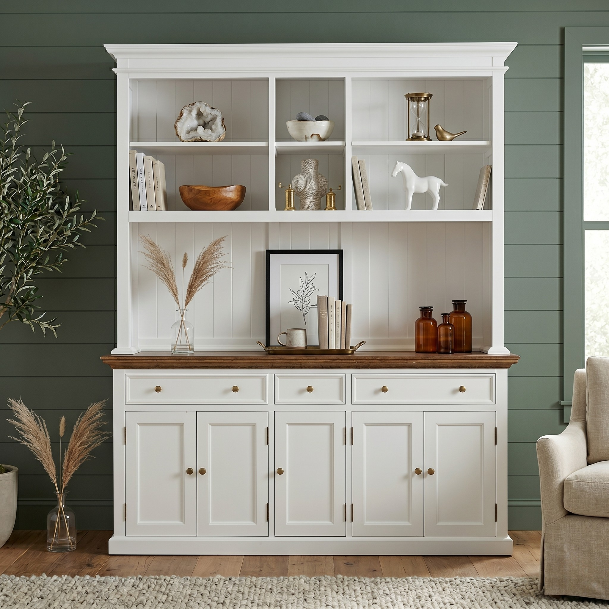 Corfu Hutch Bookcase Unit with 6 Open Shelves