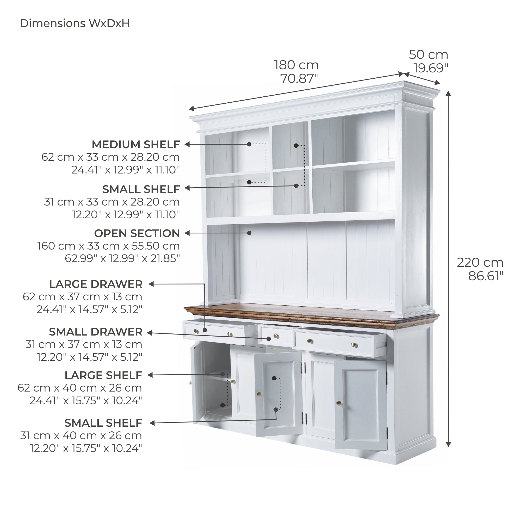 Corfu Hutch Bookcase Unit with 6 Open Shelves 71''