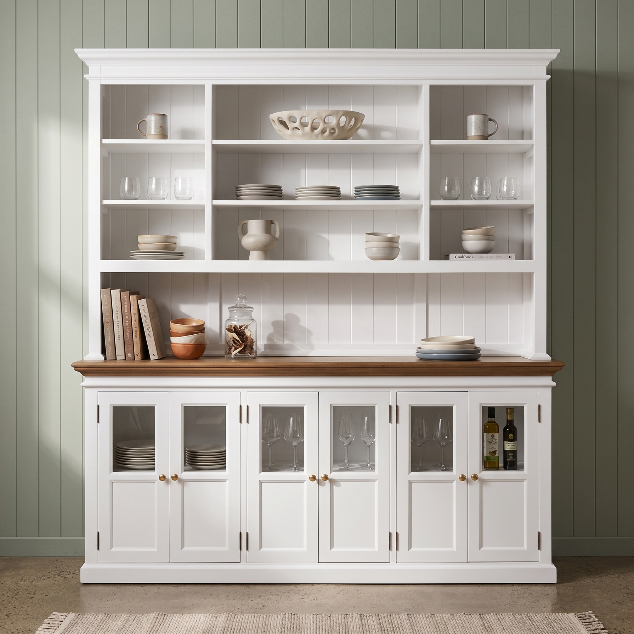 Corfu Large Hutch Bookcase Unit with 6 Glass Doors 79''