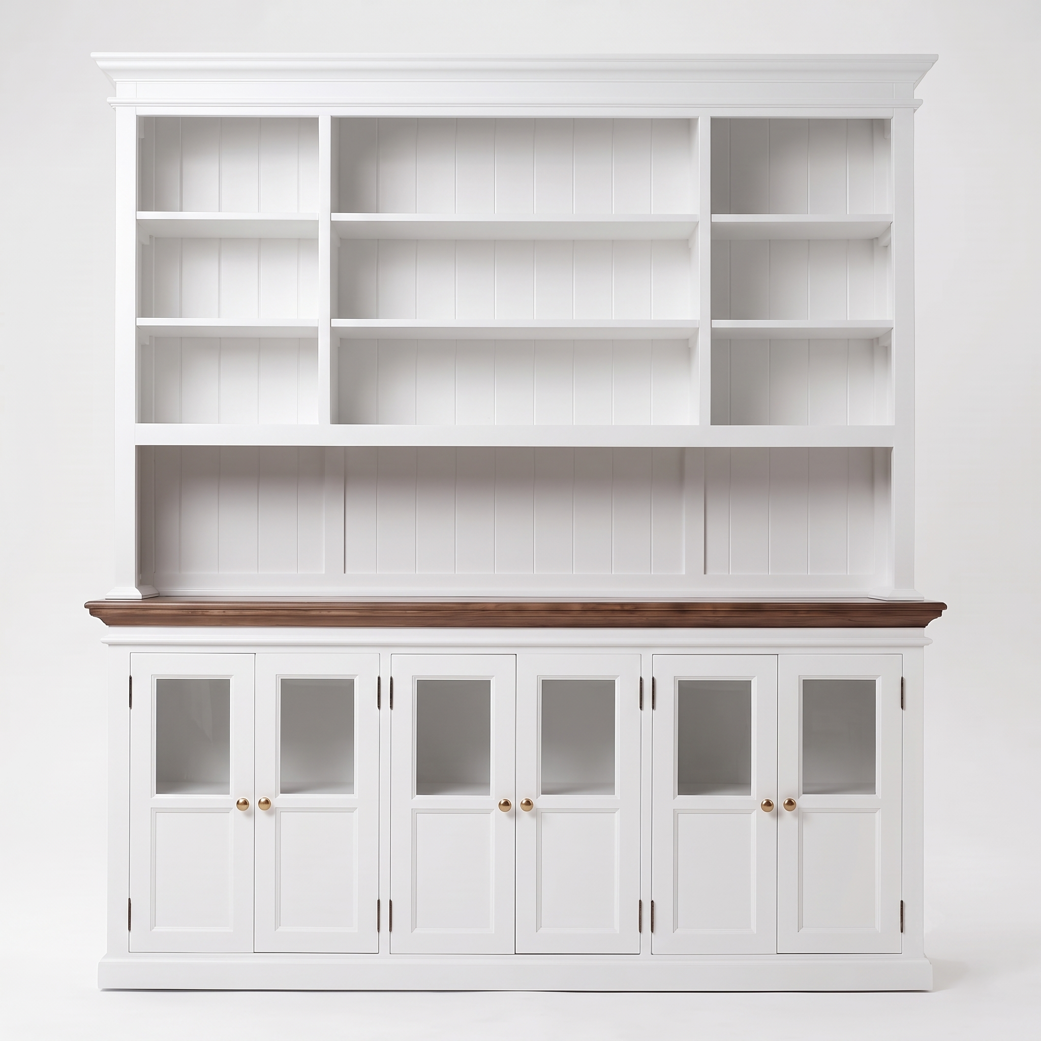 Corfu Large Hutch Bookcase Unit with 6 Glass Doors 79''