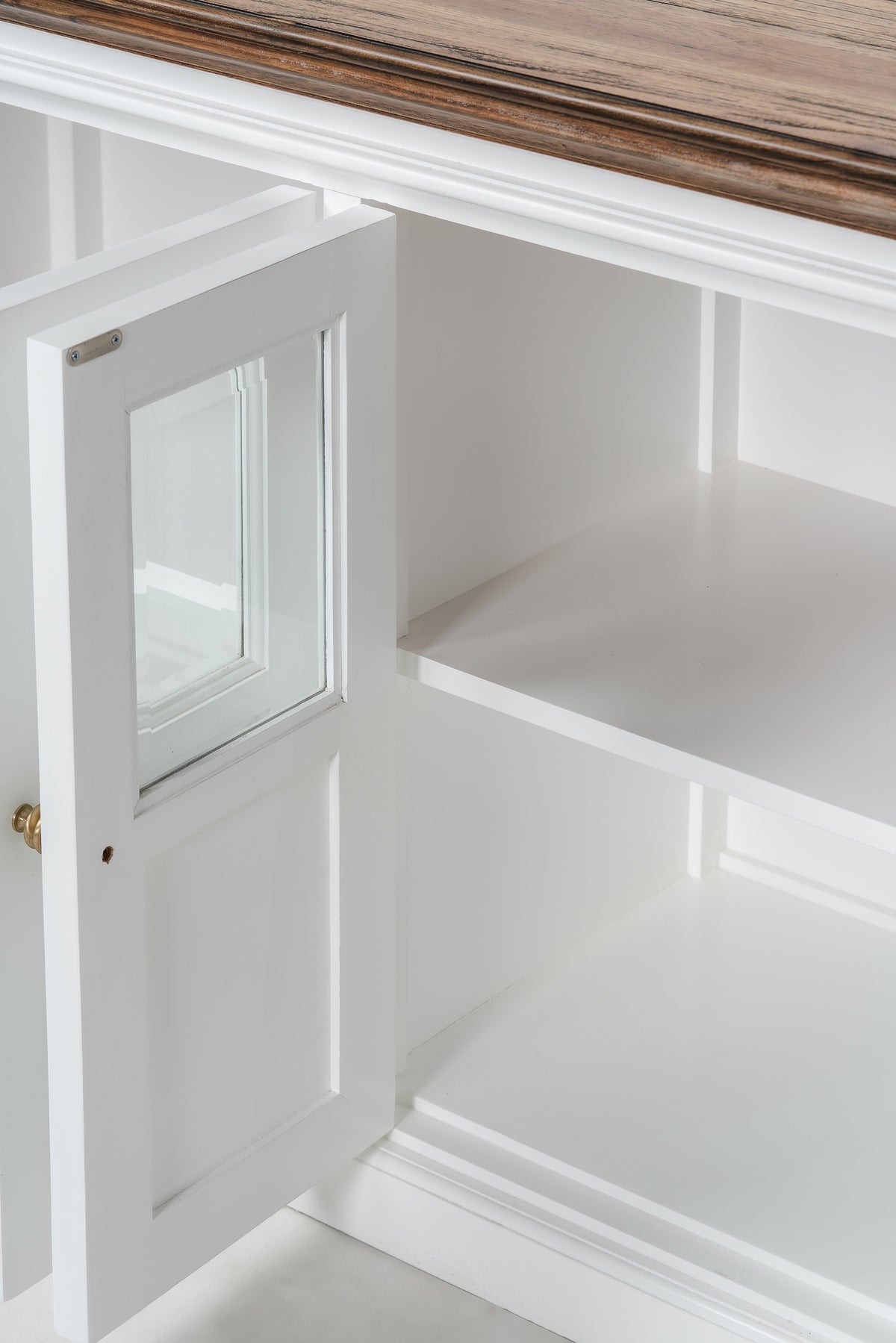 NovaSolo Corfu Hutch Unit with 4 Glass Doors, Classic White & Medium Brown, close-up detail