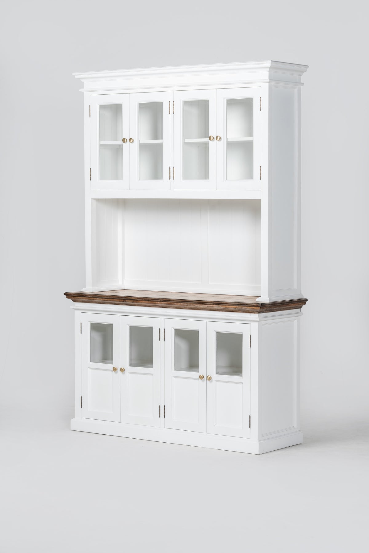 NovaSolo Corfu Hutch Unit with 4 Glass Doors, Classic White & Medium Brown, studio view