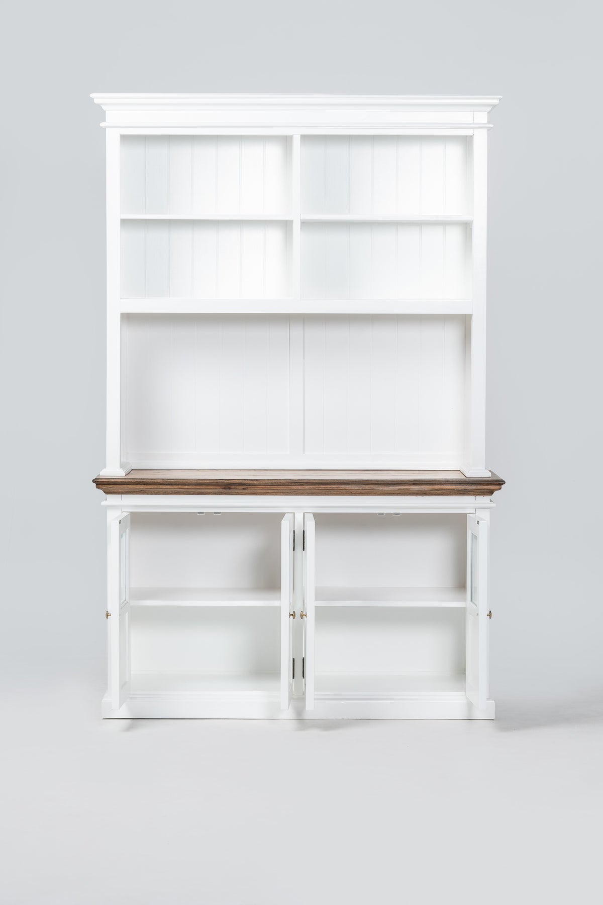NovaSolo Corfu Hutch Unit with 4 Glass Doors, Classic White & Medium Brown, studio view