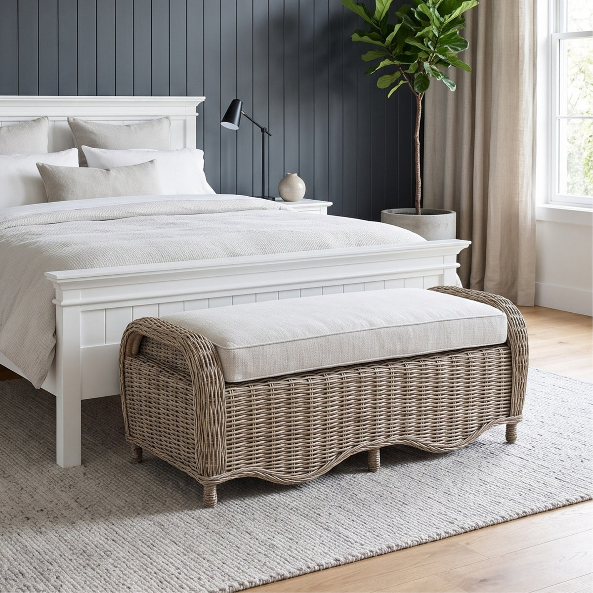 NovaSolo Wickerworks Mistral Bench 44 in, Natural Grey, styled in a room