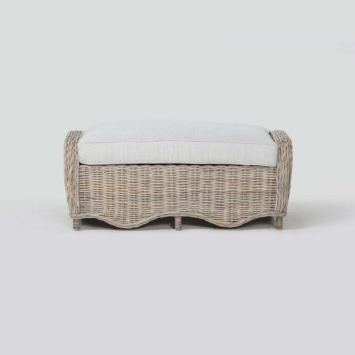 NovaSolo Wickerworks Mistral Bench 44 in, Natural Grey, front view on a white background