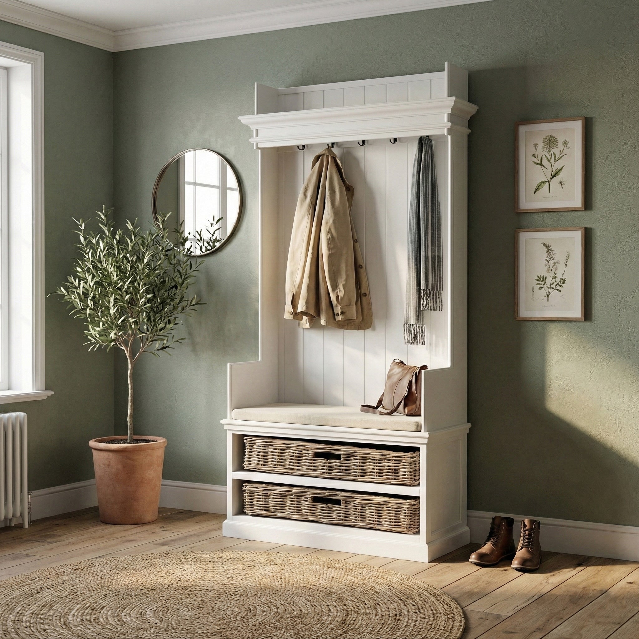 Halifax Entryway Coat Rack & Bench Unit