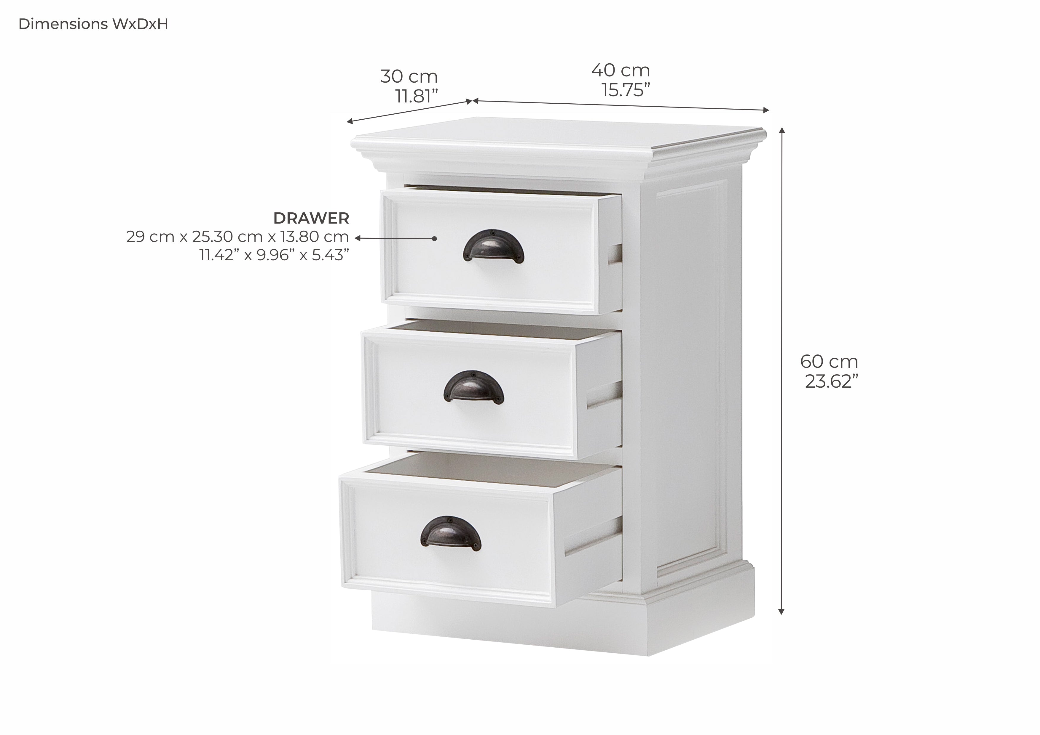 Halifax Storage Unit / Bedside Chest 3 Drawers - White
