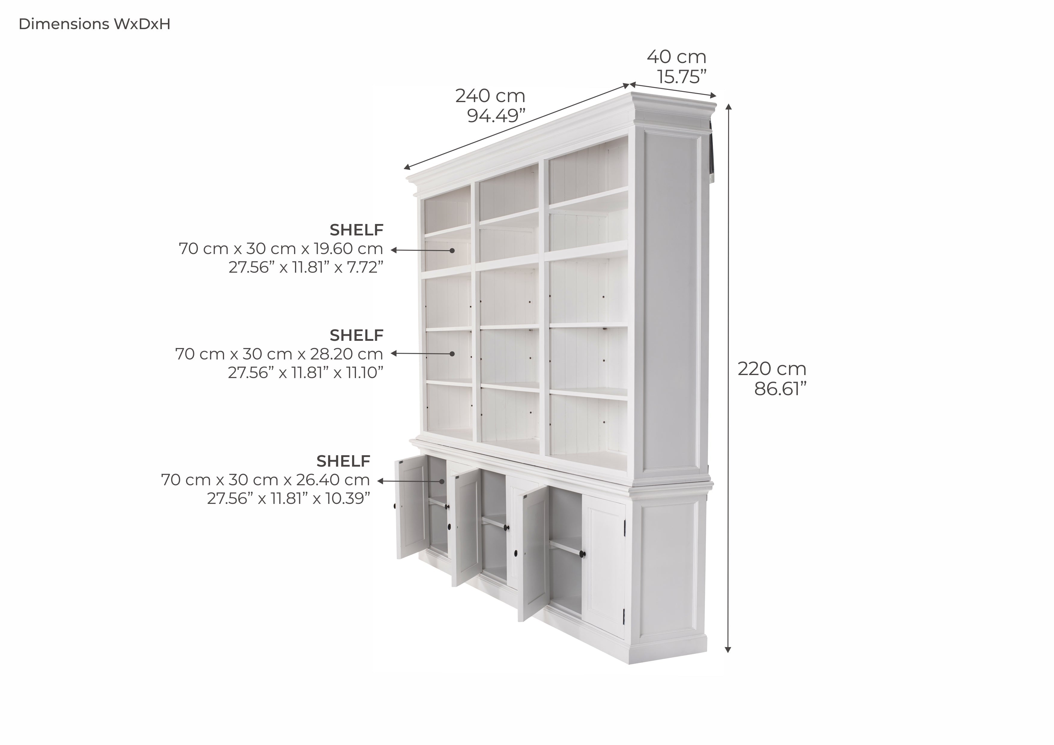 Halifax Large Hutch Bookcase - White BOTTOM