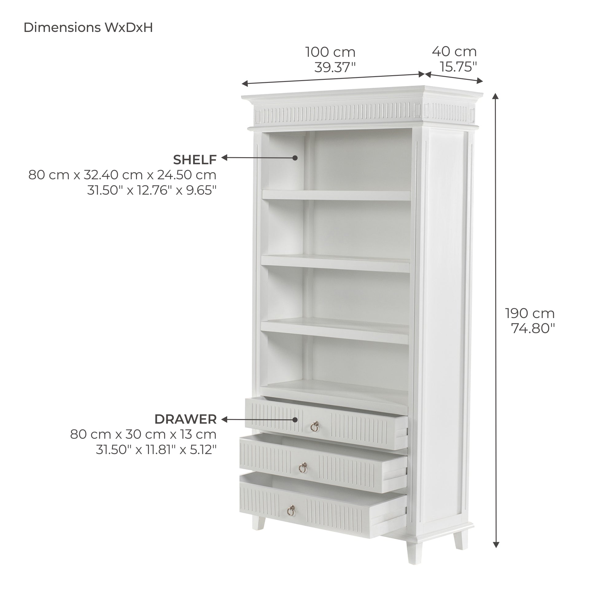 Skansen Bookcase with 3 Drawers