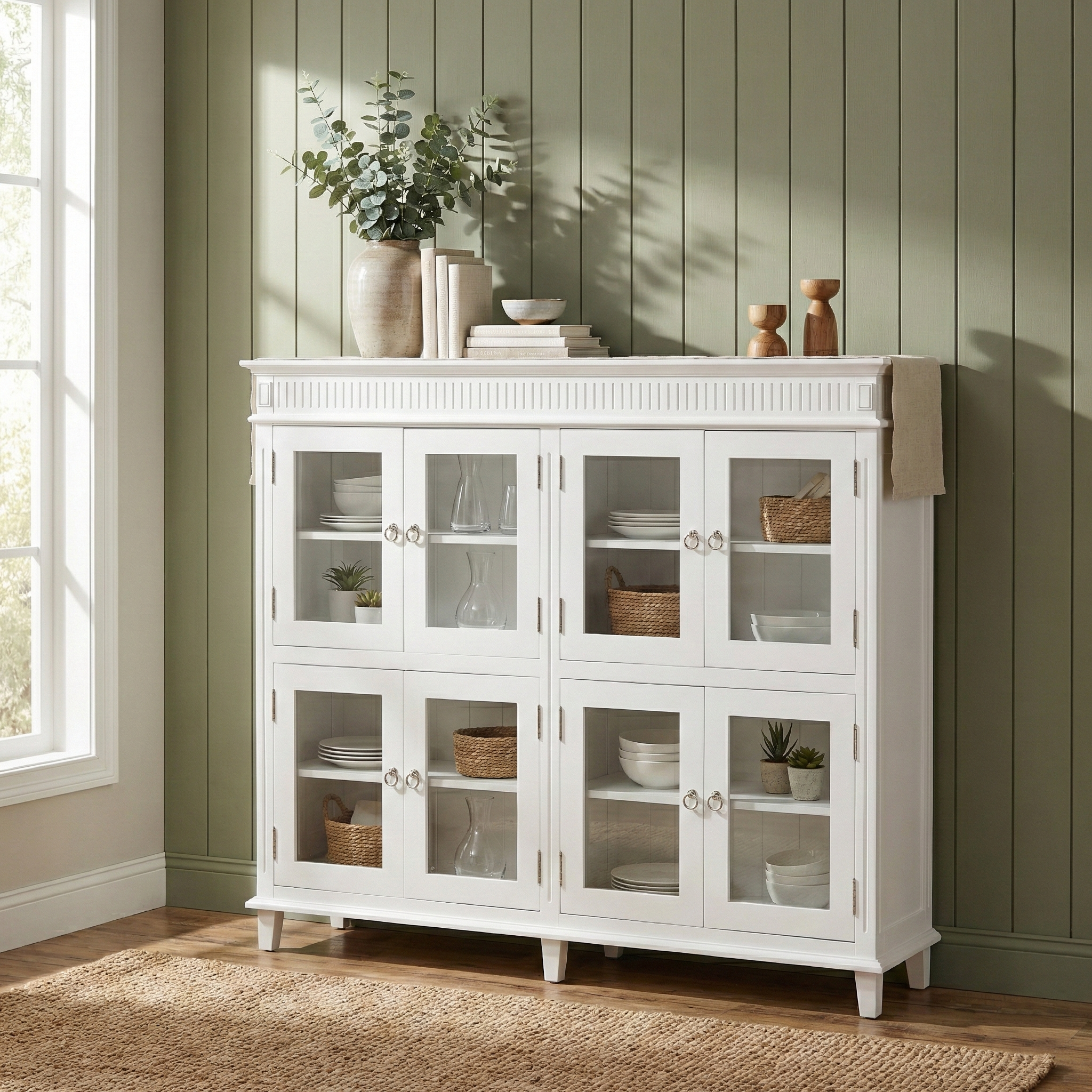 Skansen Pantry Cabinet with 8 Glass Doors