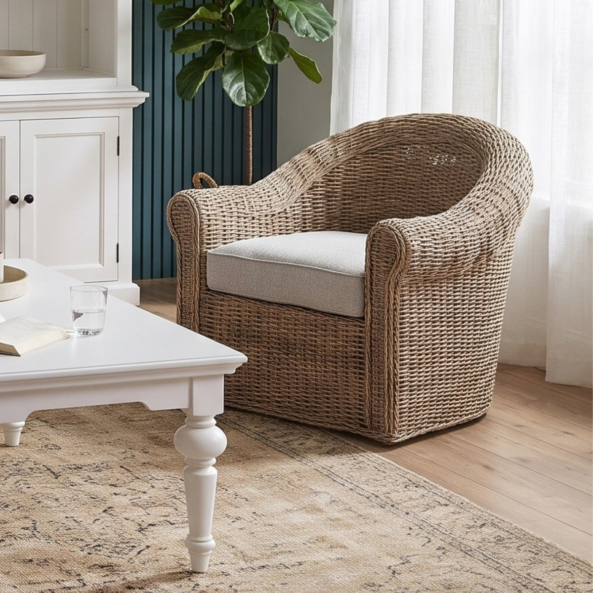 NovaSolo Wickerworks Aegean Chair, Natural Grey, styled in a room