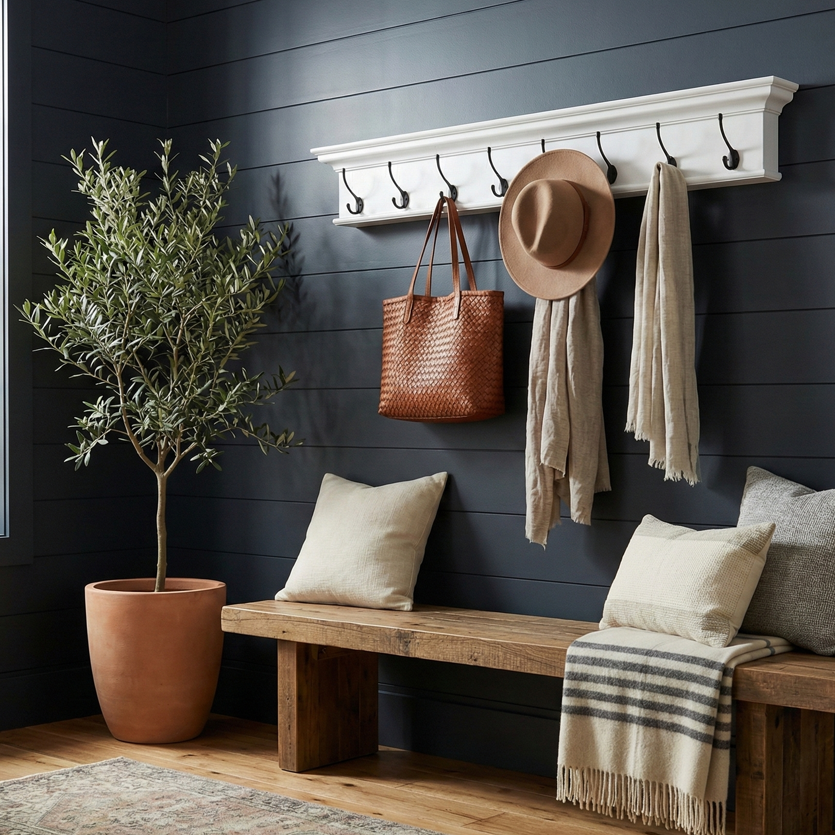 White Coat Hanger Wall Unit | Farmhouse Style | Mahogany Wood