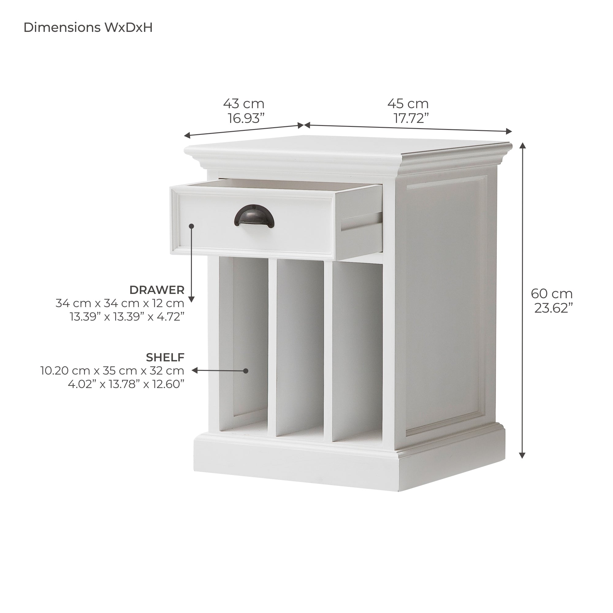 Halifax Bedside Table with Dividers