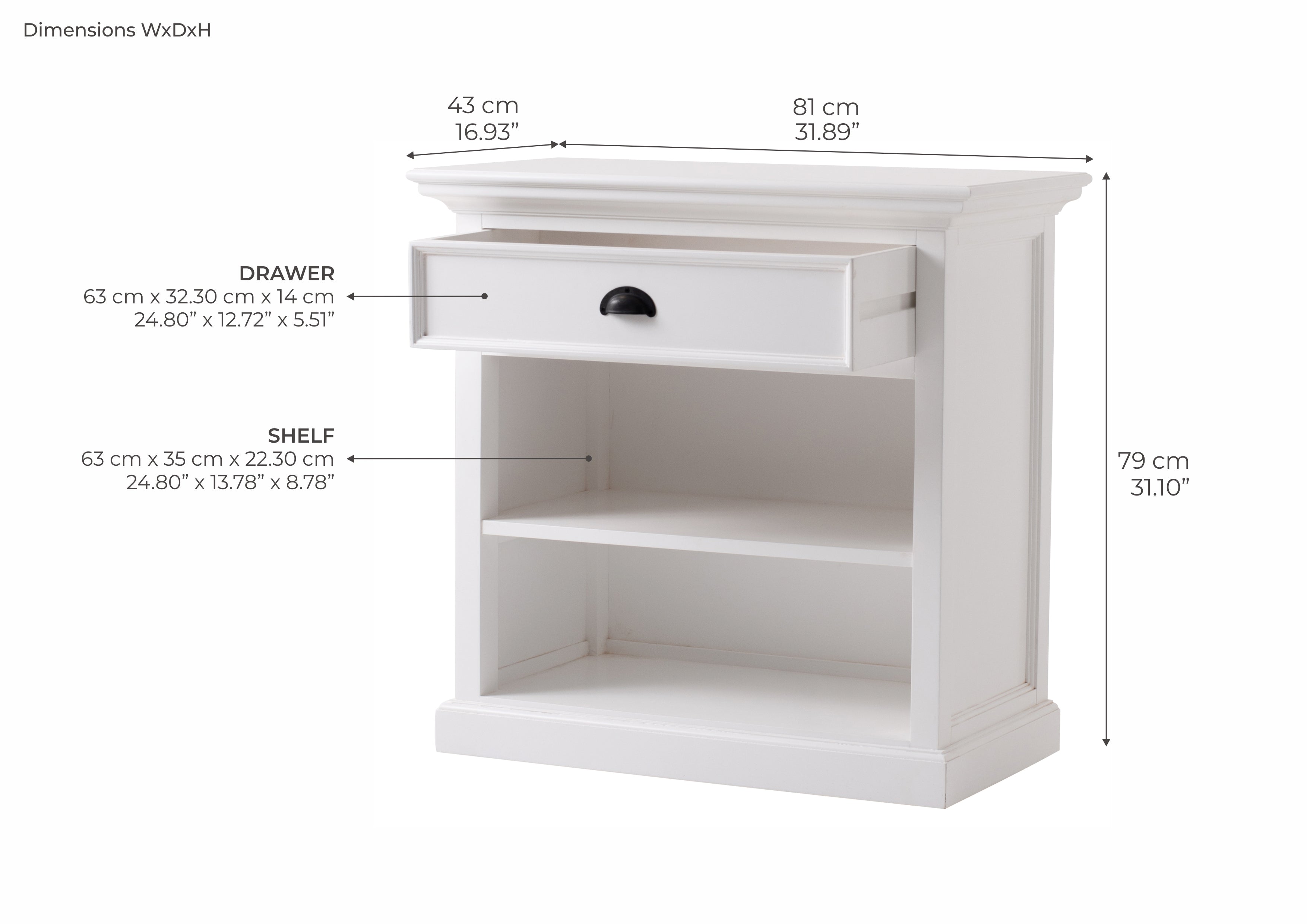Halifax Grand Bedside Table with Shelves