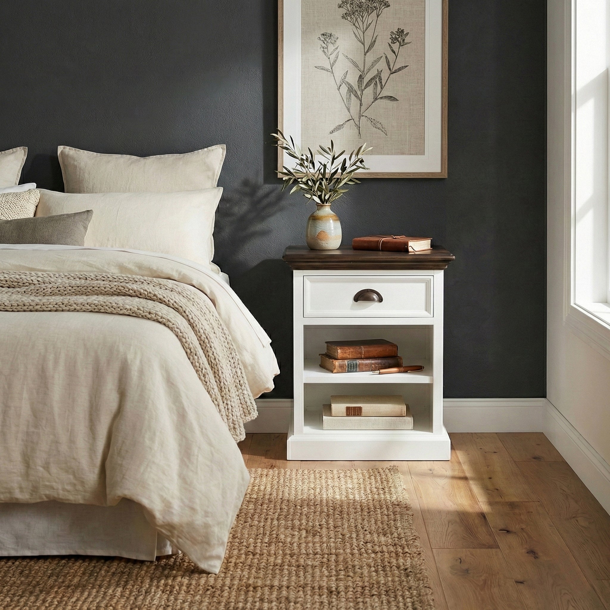 Corfu Bedside Table with Shelves