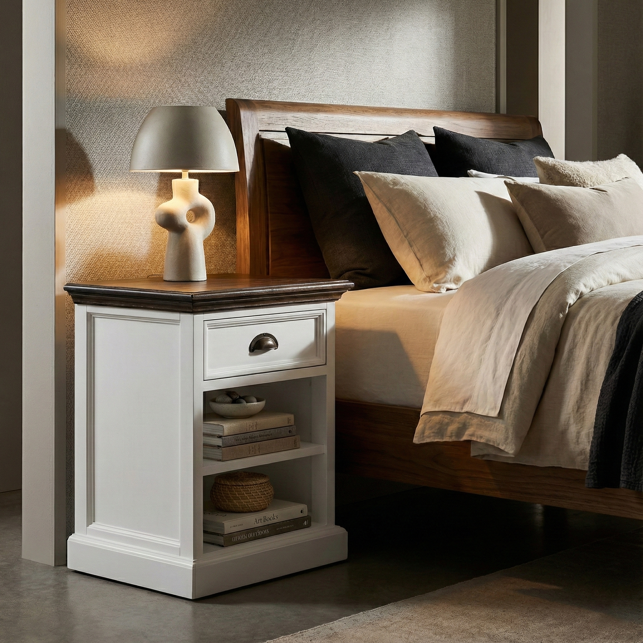 Corfu Bedside Table with Shelves