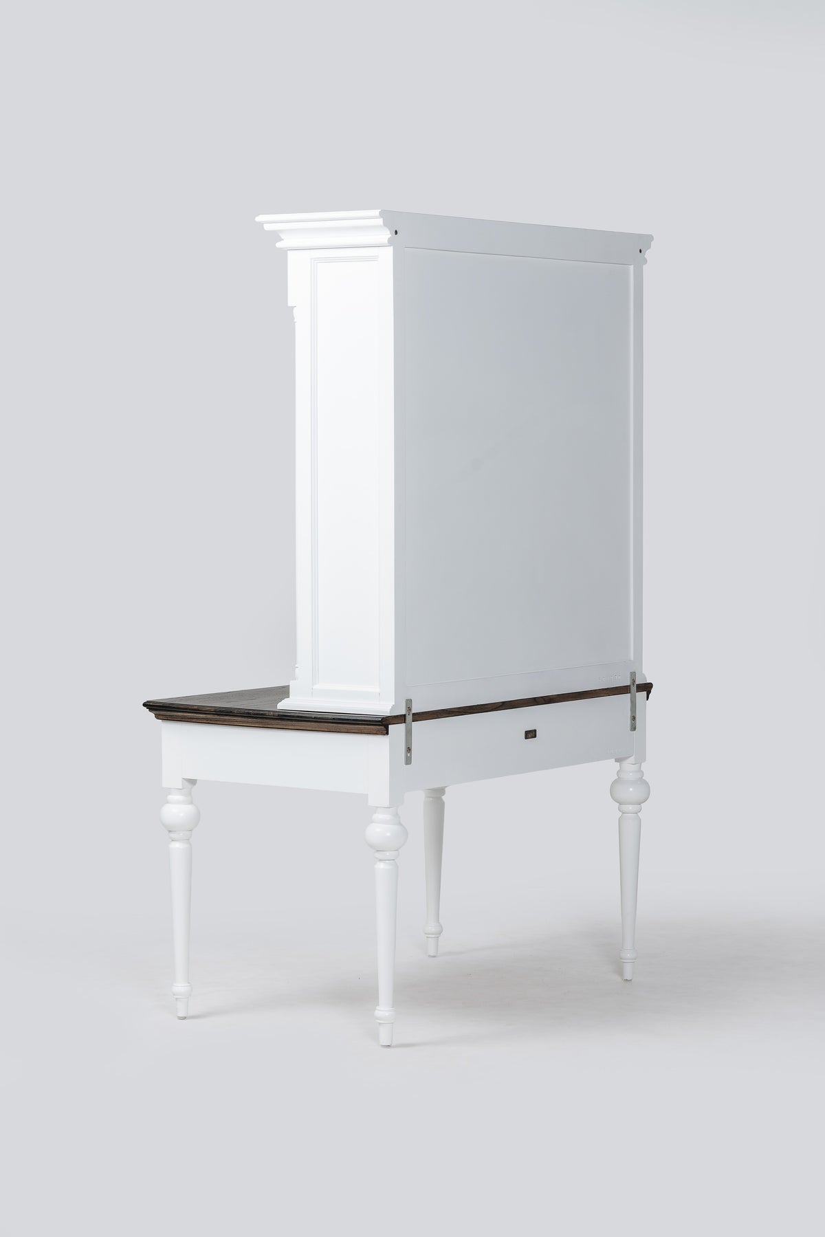 NovaSolo Corfu Provincial Secretary Desk with Hutch, Classic White & Dark Brown, studio view