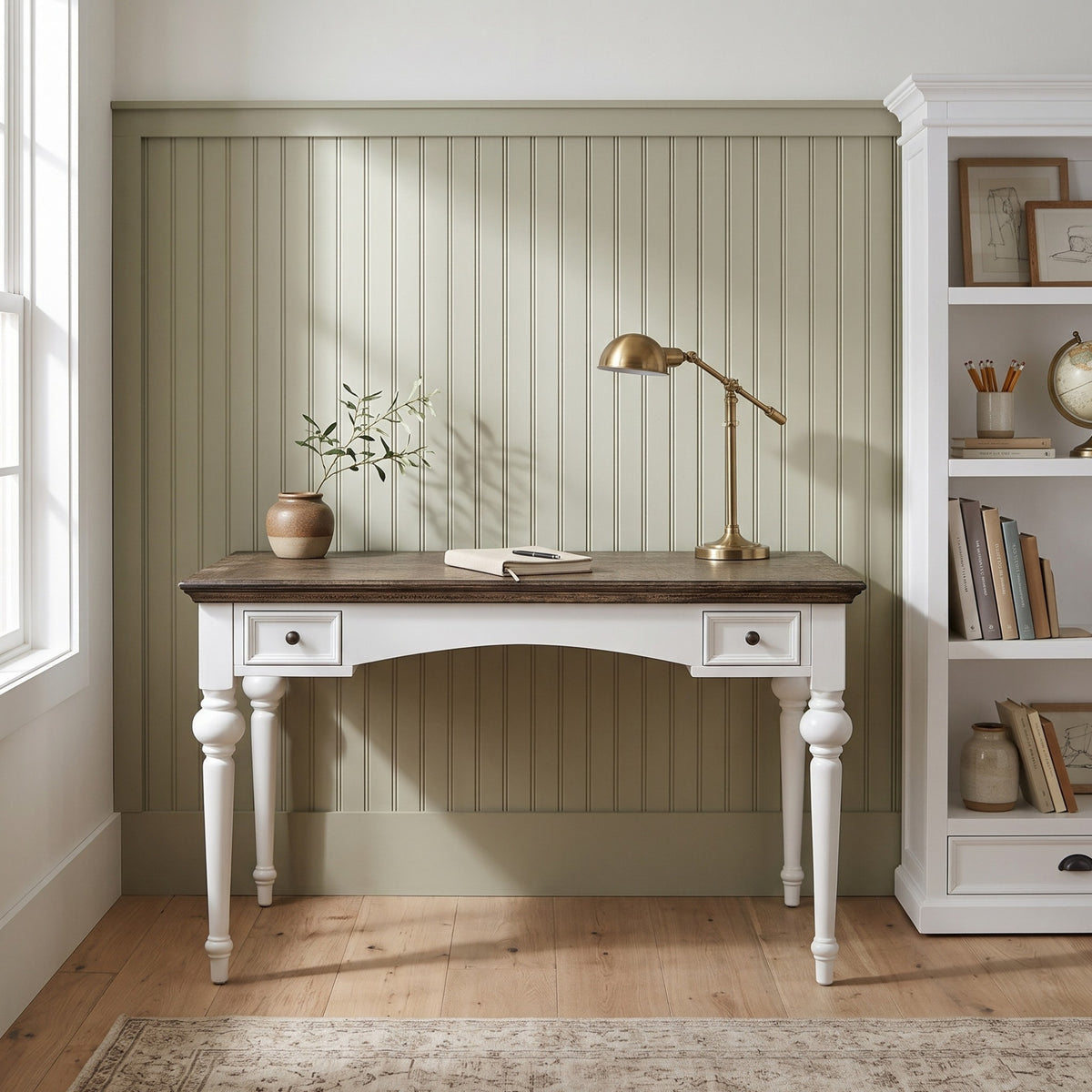 NovaSolo Corfu Provincial Desk, Classic White & Dark Brown, styled in a room