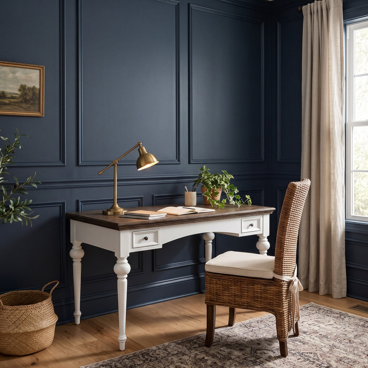 NovaSolo Corfu Provincial Desk, Classic White & Dark Brown, styled in a room
