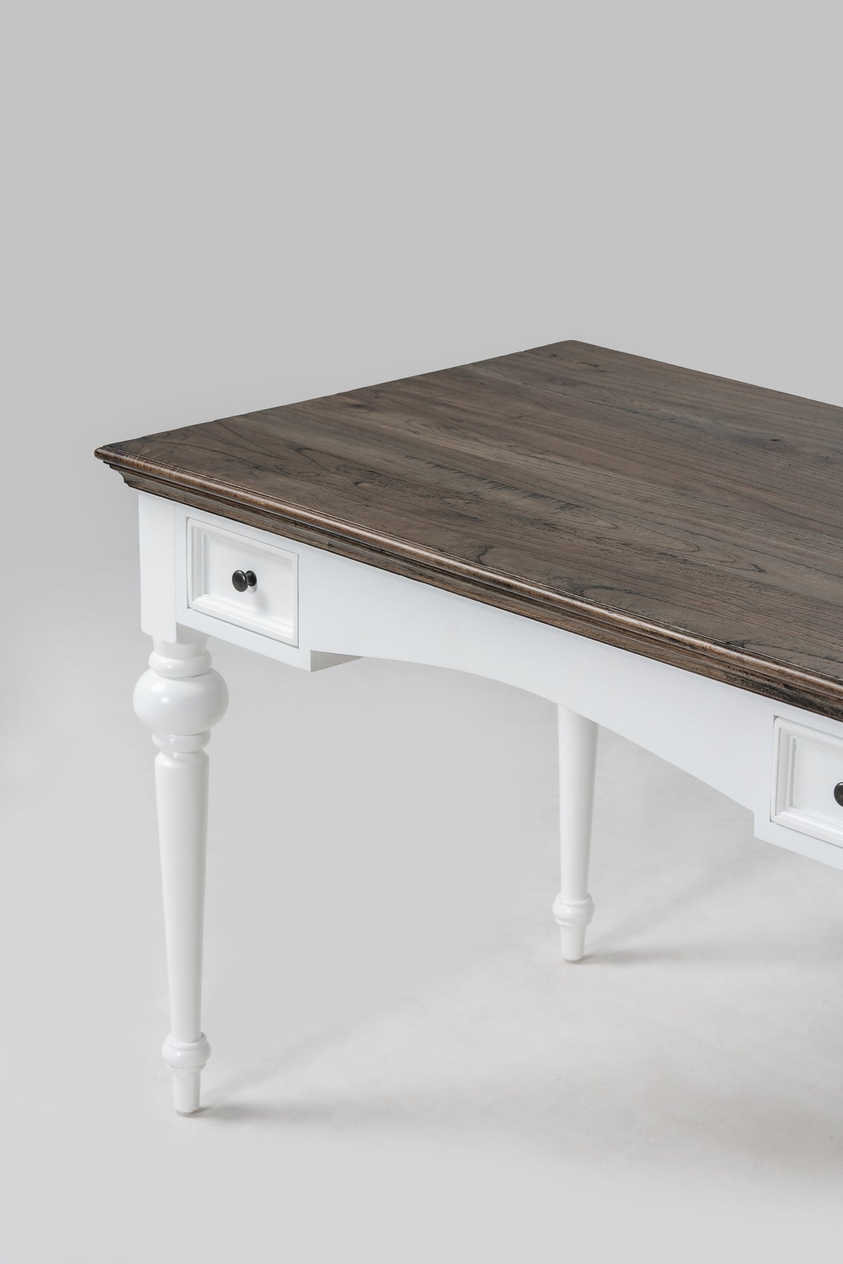 NovaSolo Corfu Provincial Desk, Classic White & Dark Brown, close-up detail
