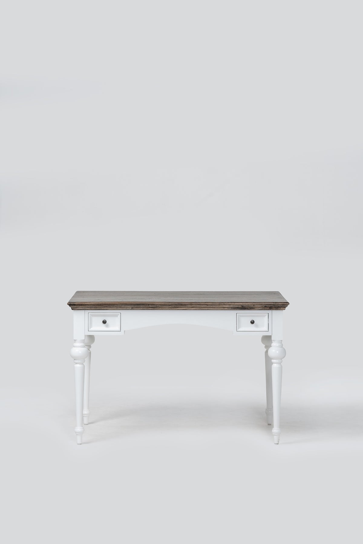 NovaSolo Corfu Provincial Desk, Classic White & Dark Brown, front view on a white background